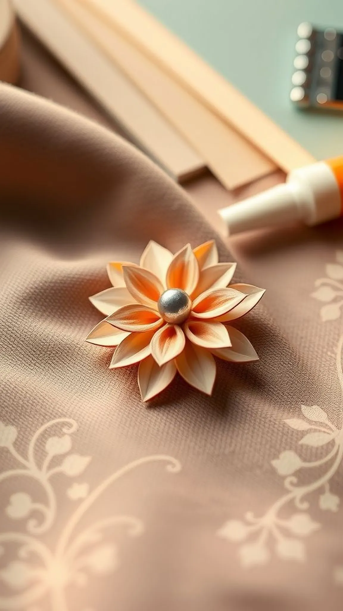 Brooch-style paper flower pin for jacket or bag