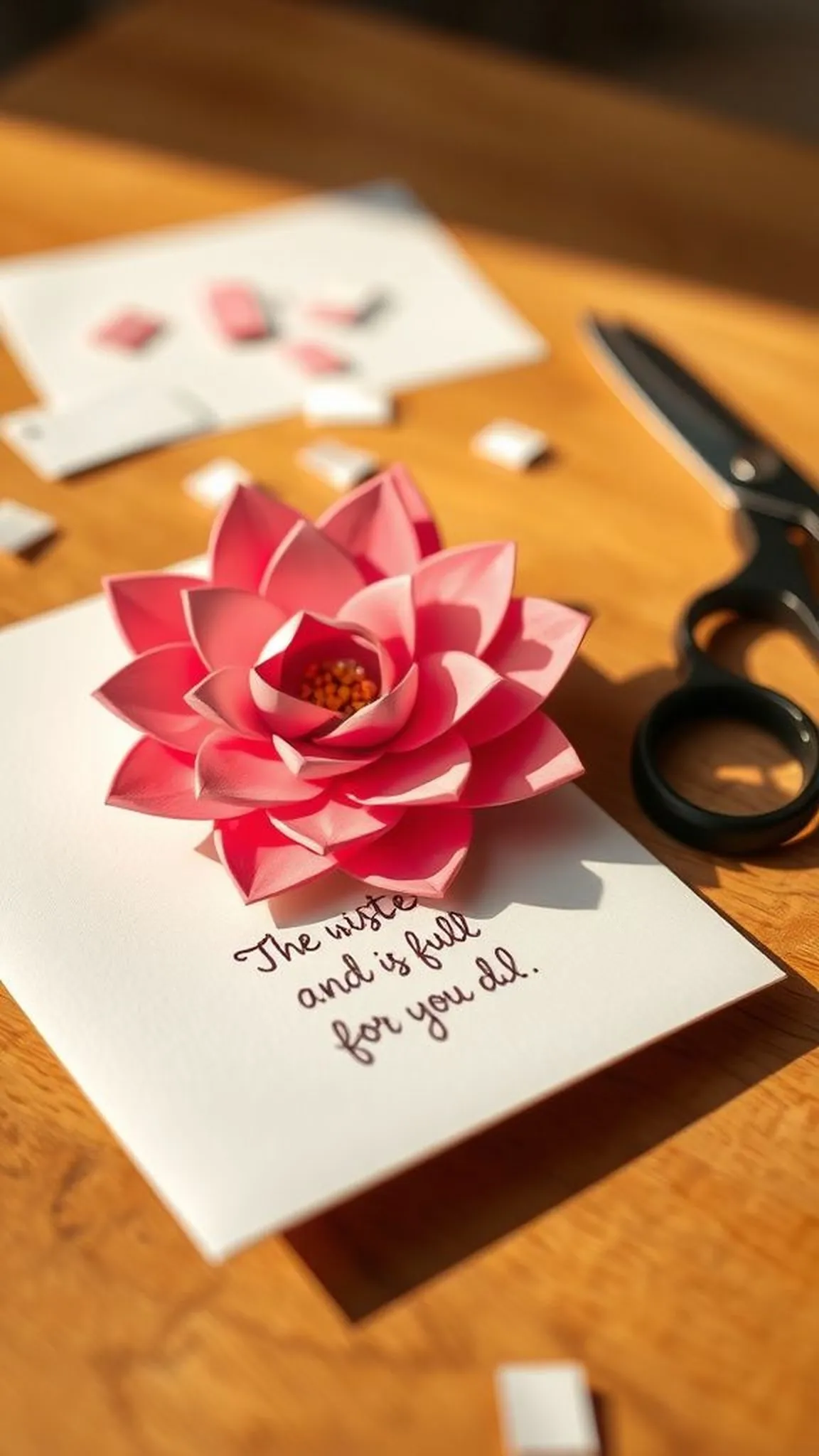Handmade paper flower greeting card with layered petals