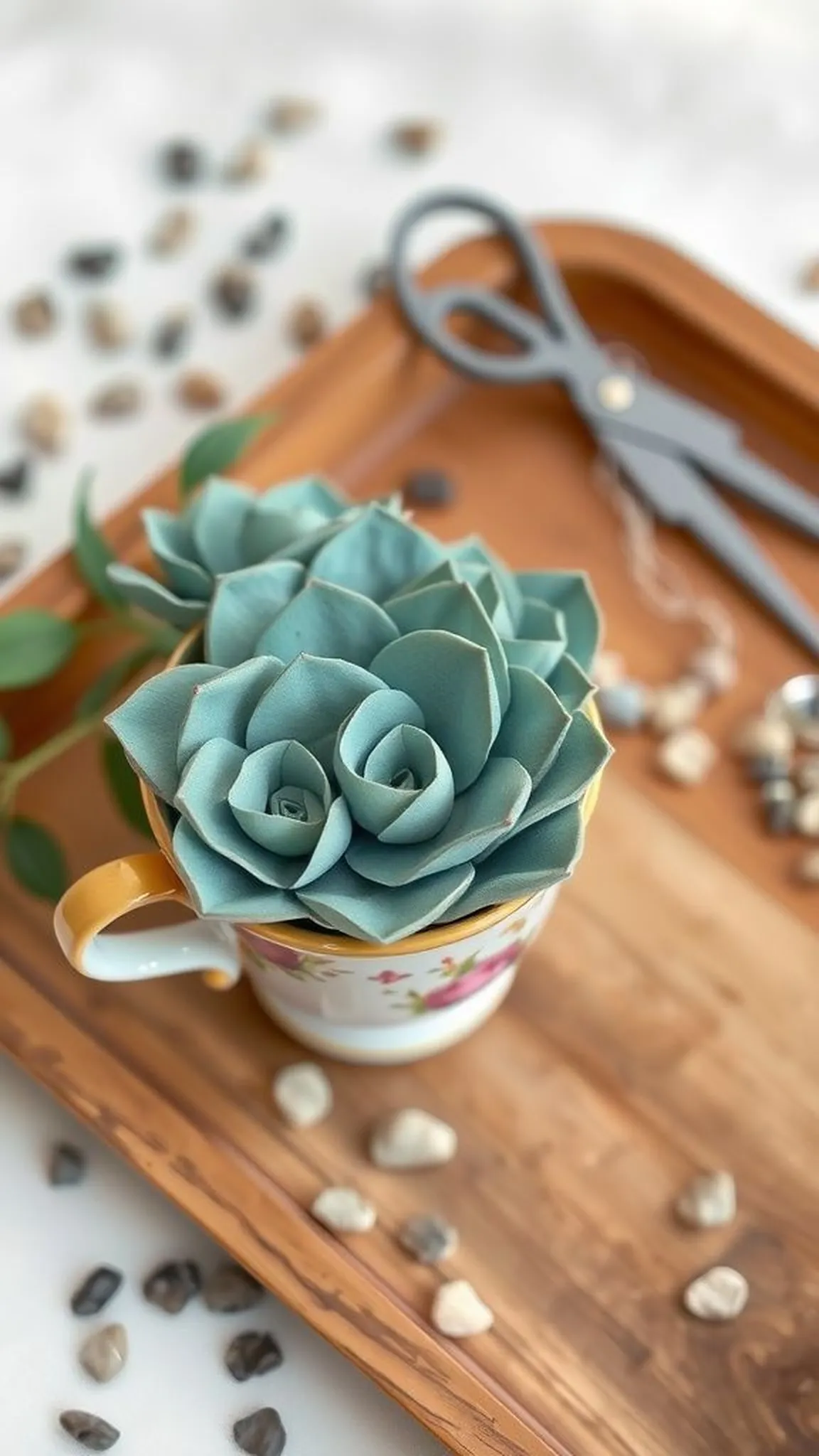 Teacup paper succulent arrangement for a cozy gift