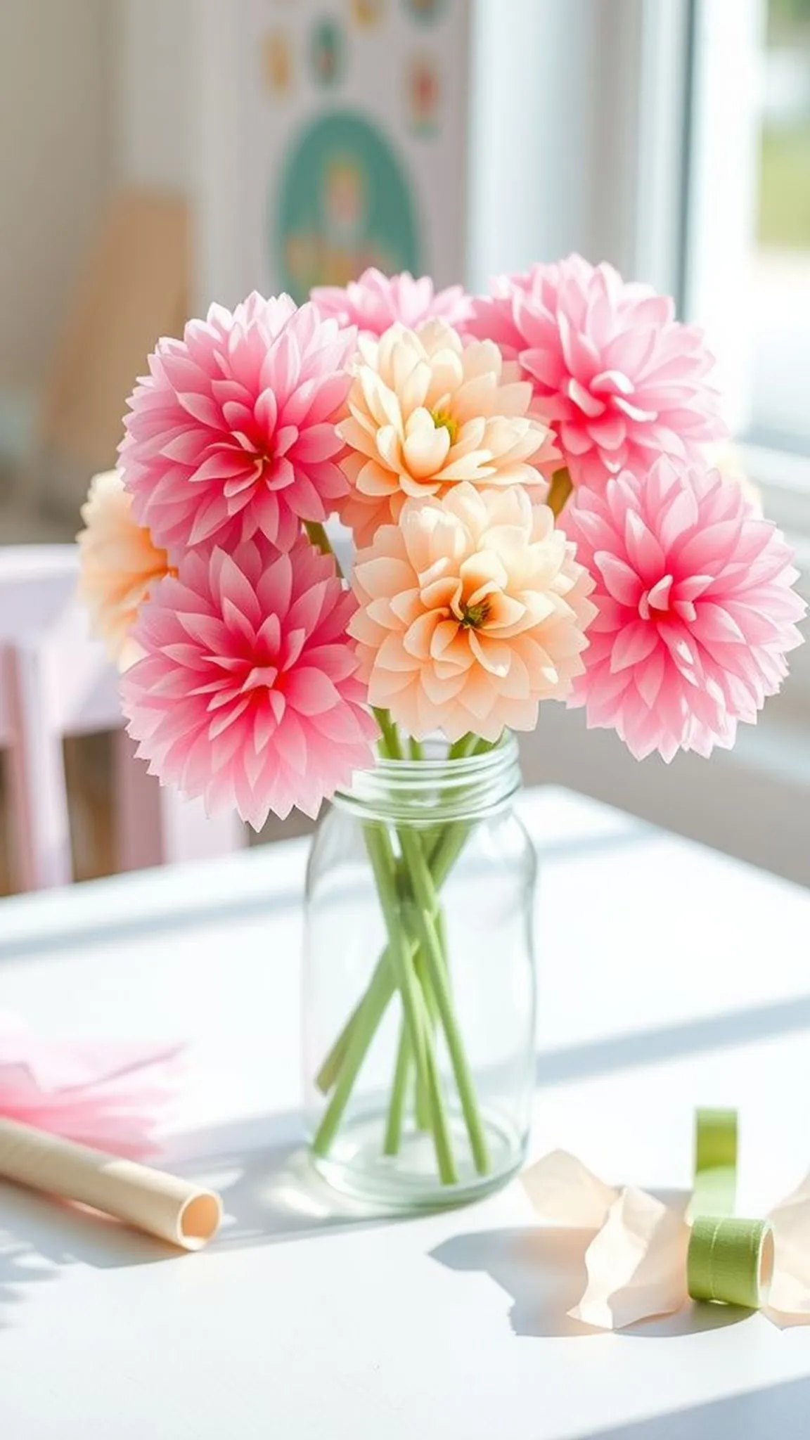 Tissue paper pom-pom bouquet for a playful look