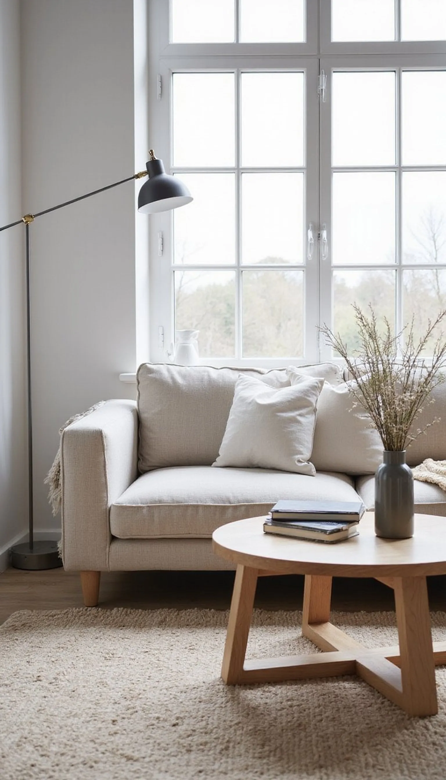 Scandi calm with light oak and linen sofa