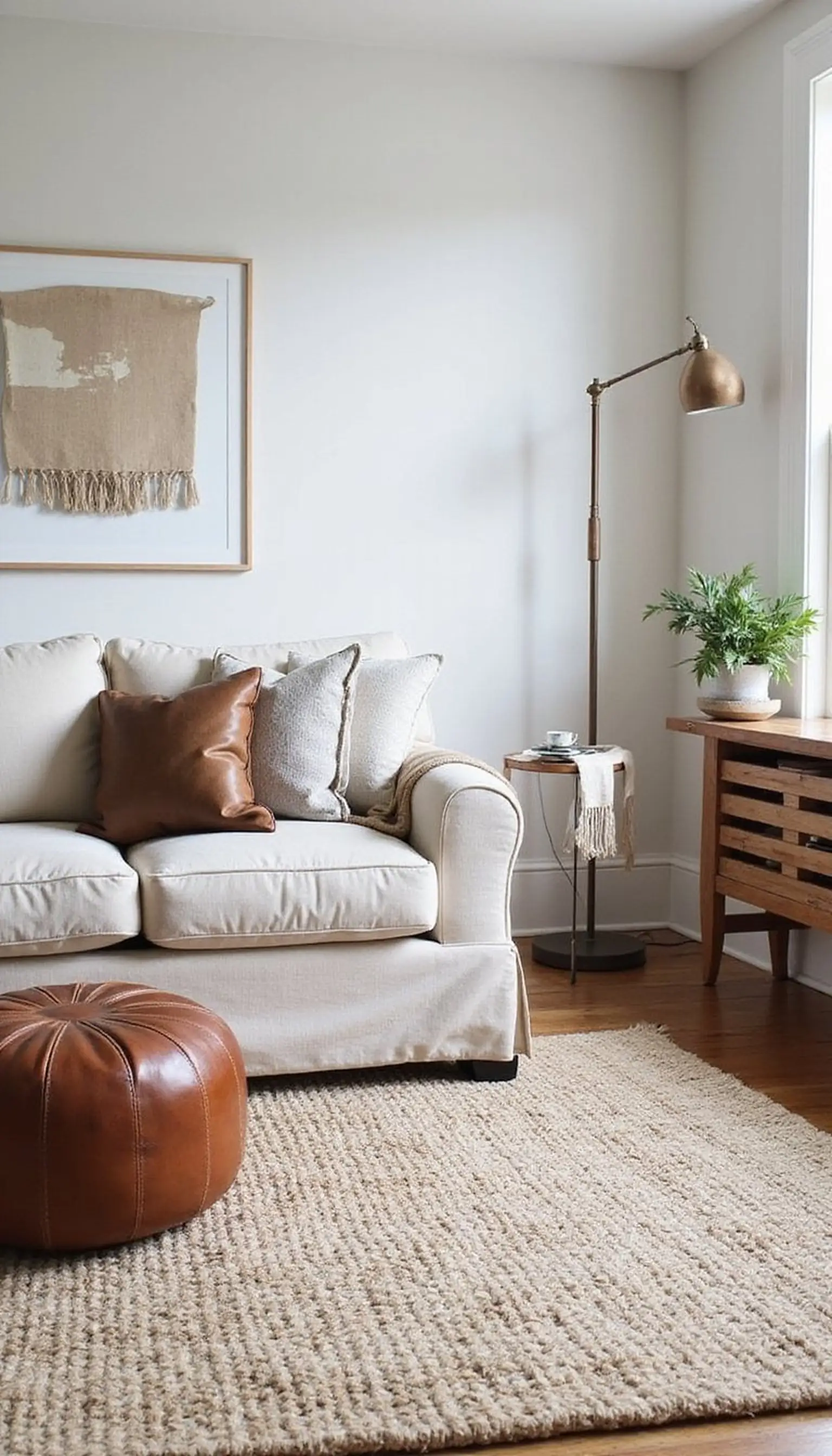 Textured neutrals with layered rugs