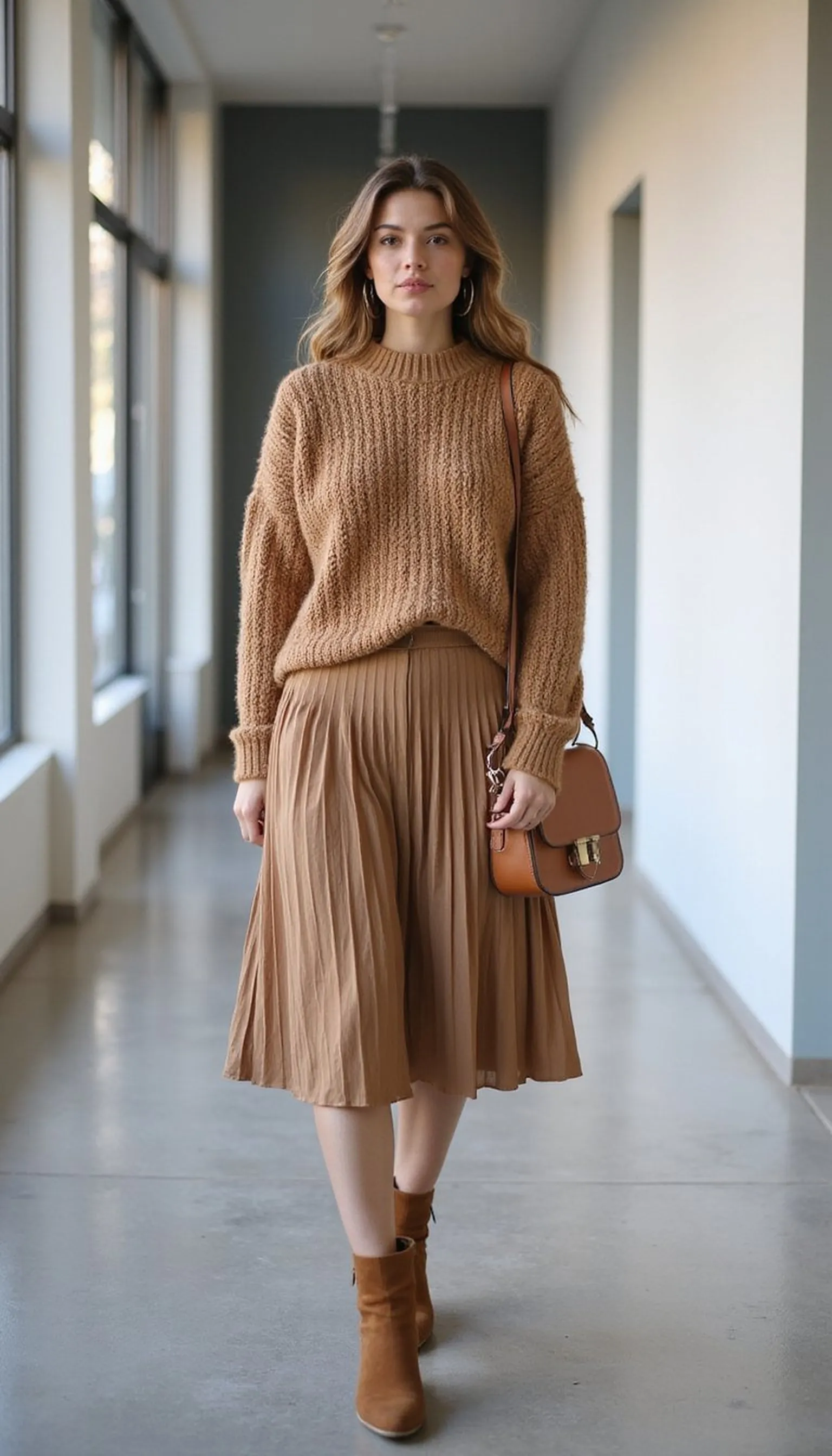 Cozy knit with a flowing midi skirt combo