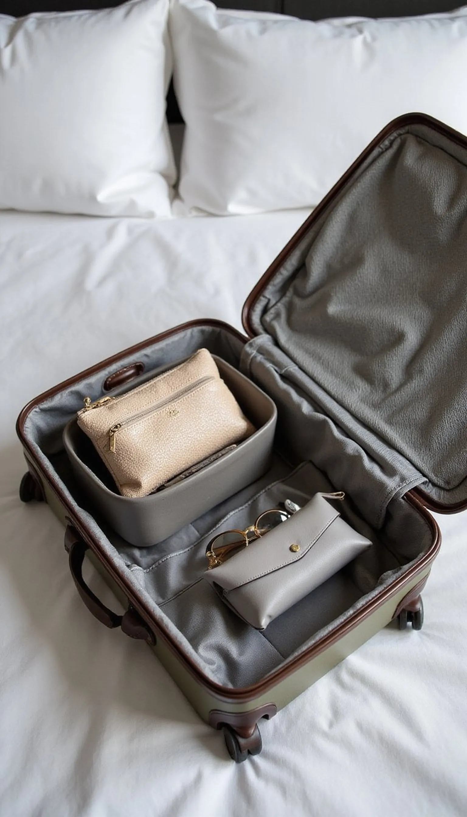 Roll jewelry and sunglasses with protective pouches