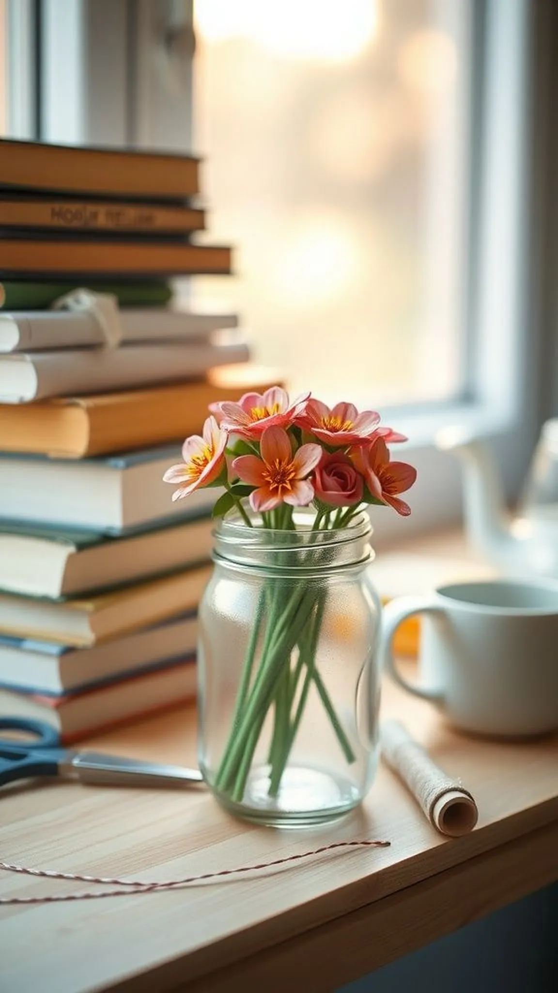 Mini paper flower bouquet in a mason jar