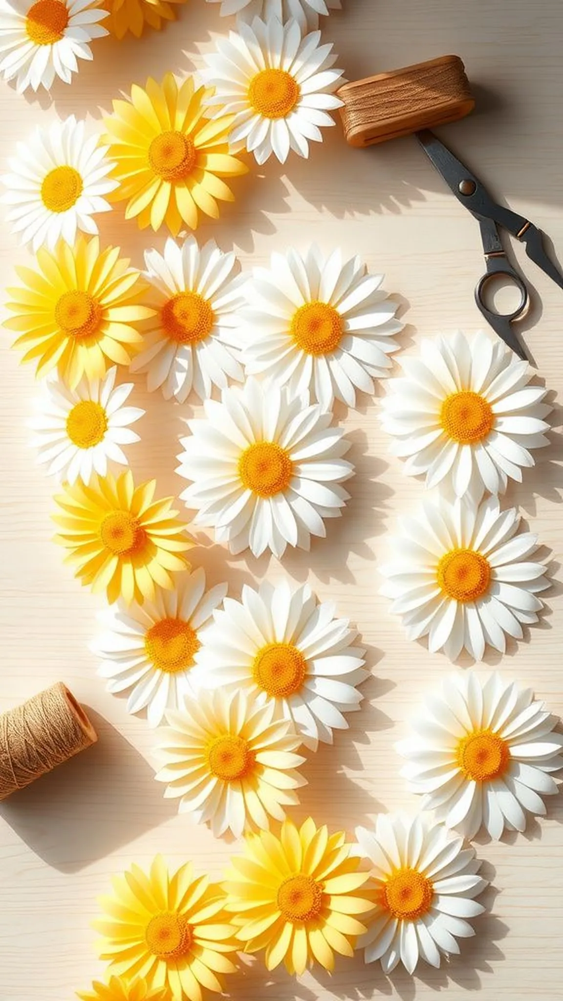 Paper daisy chains with sunny centers