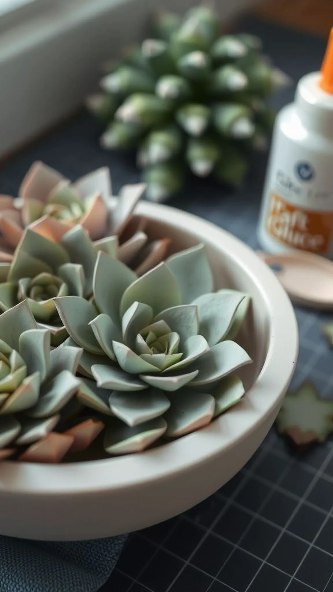 Paper succulent arrangements with folded leaves