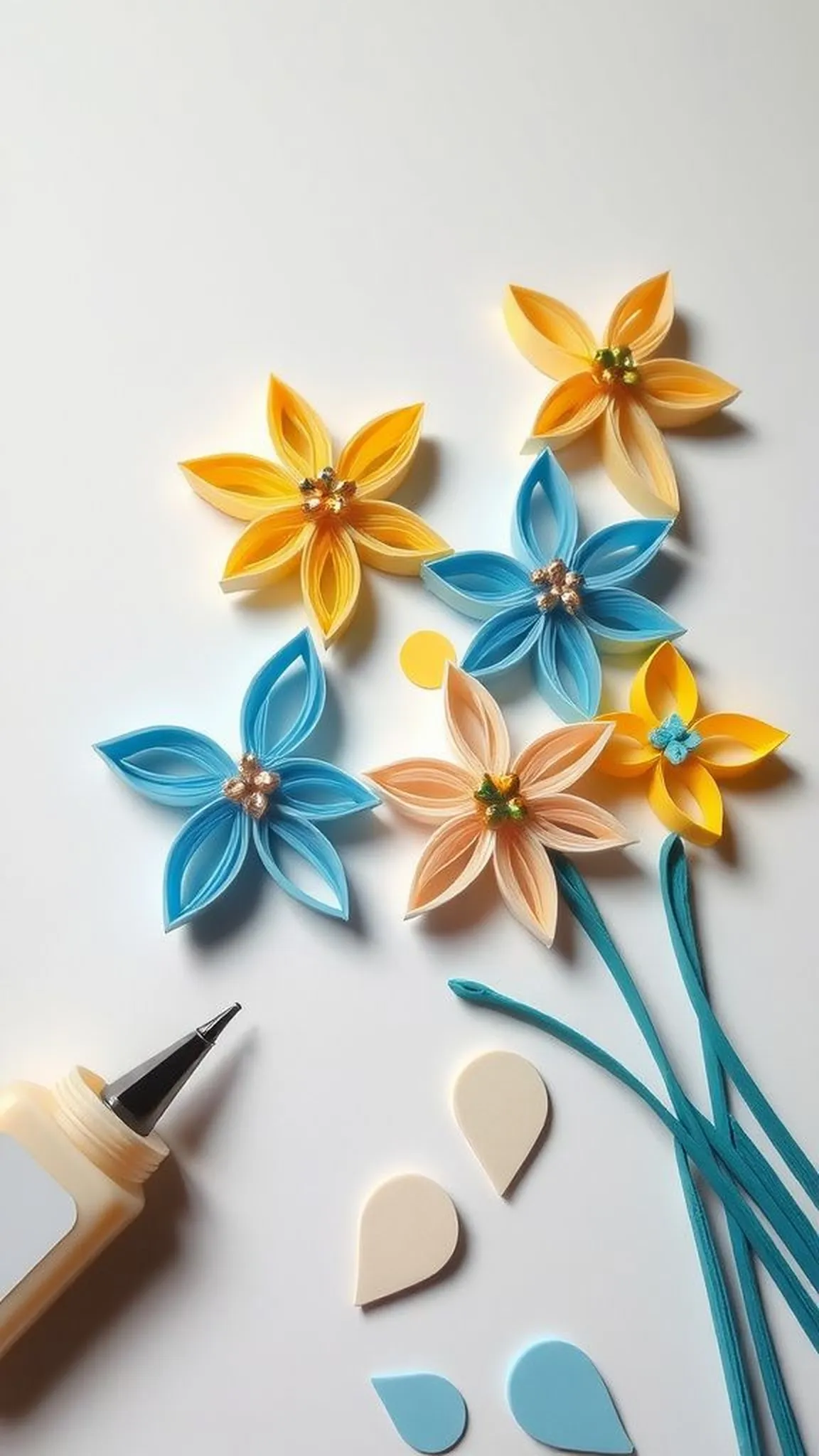 Quilled paper flowers with delicate rolled petals