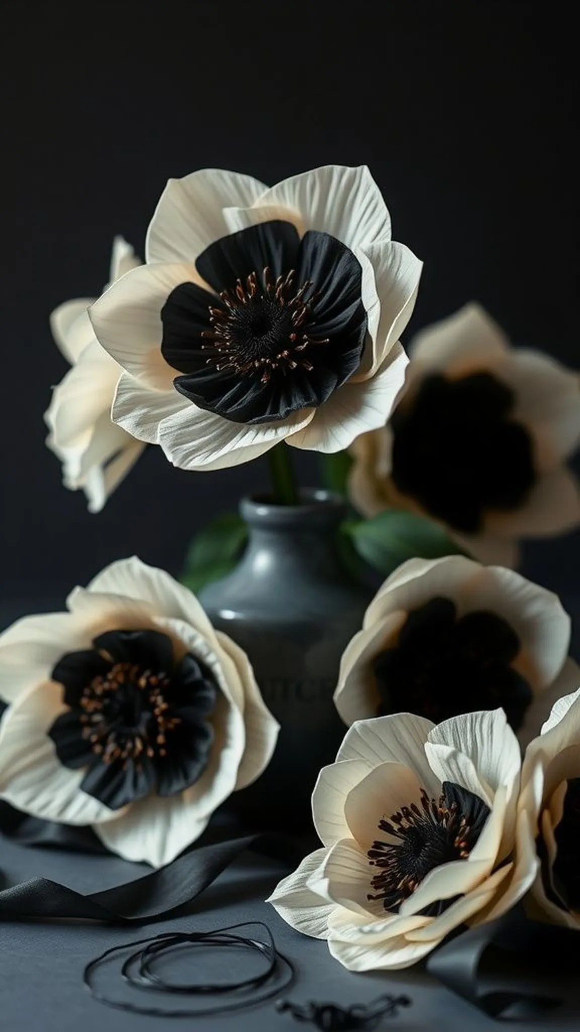 Textured paper anemones with dark centers