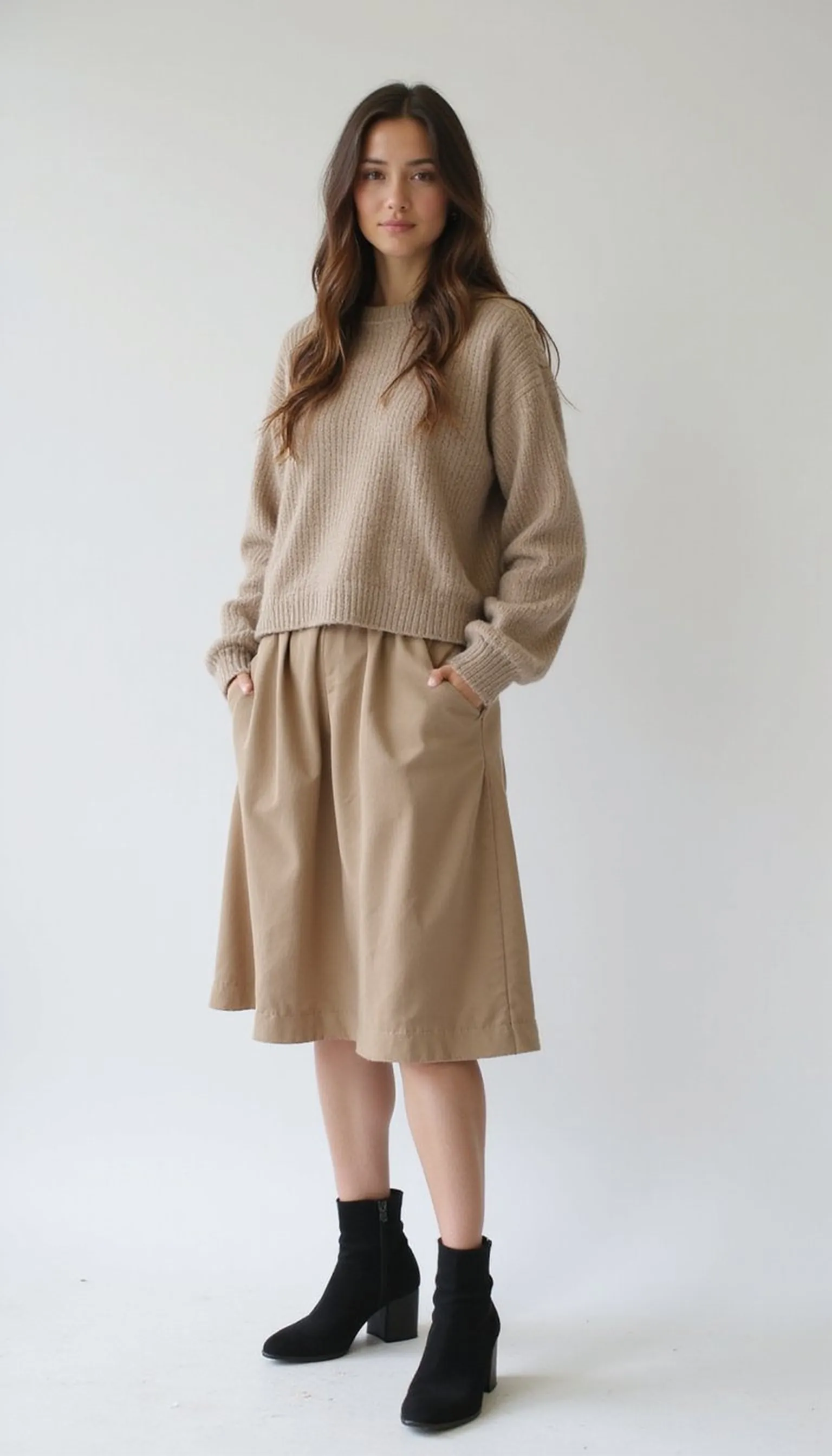 Cropped sweater with high-rise skirt combo