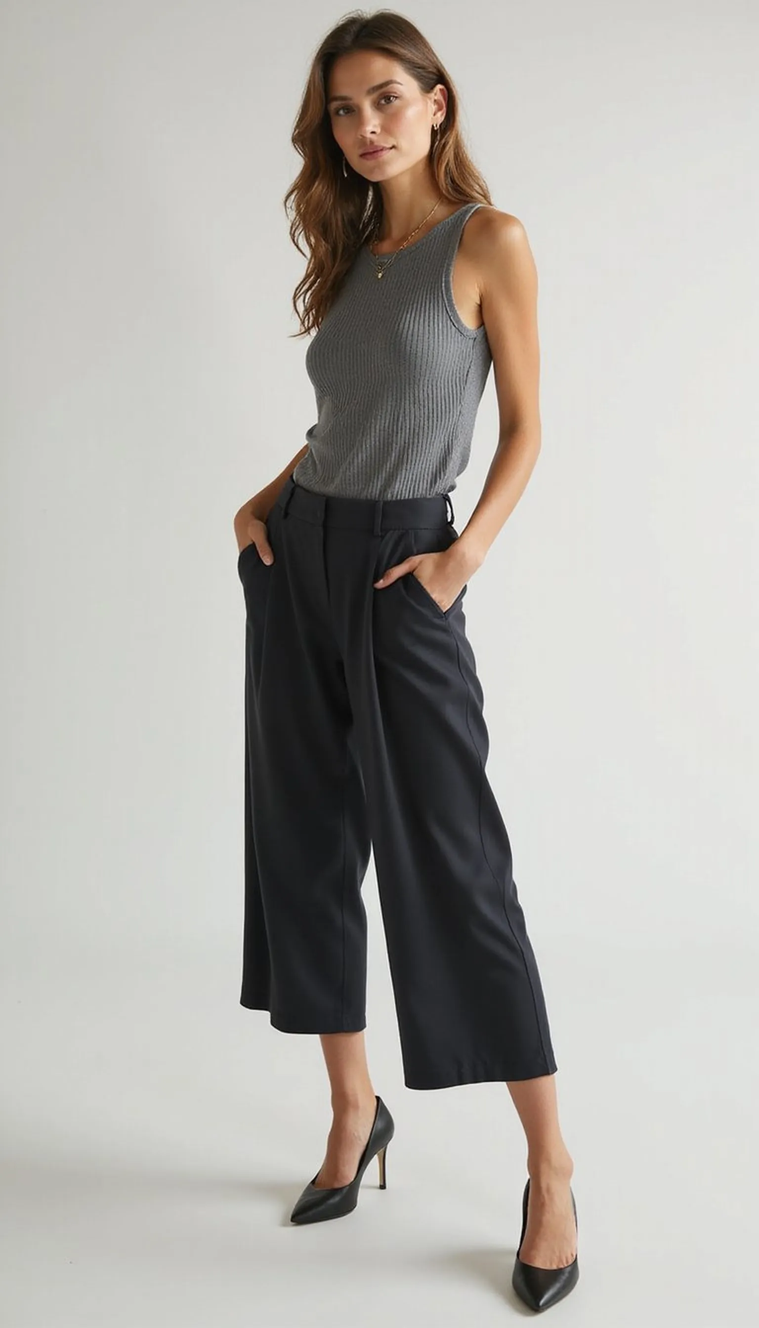 Pointed-toe pumps with cropped trousers — elongate instantly