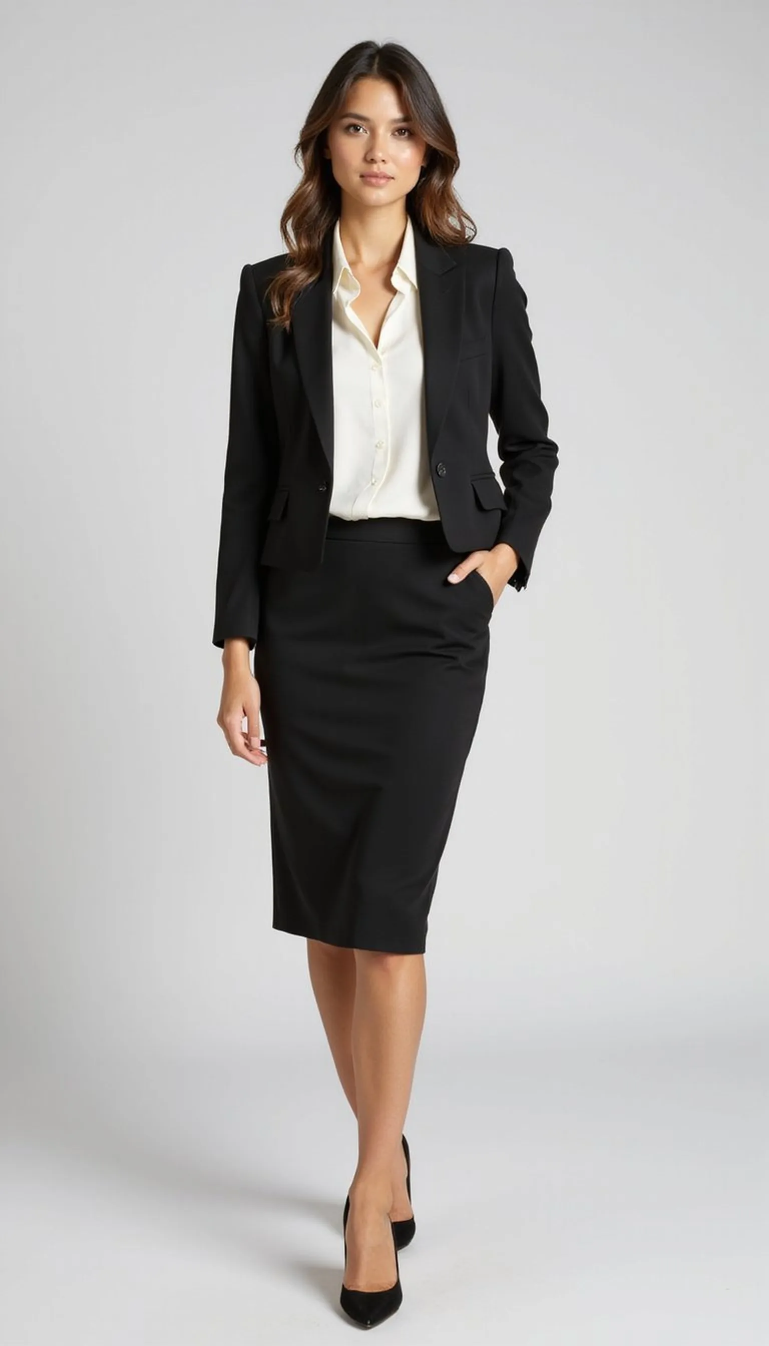Sleek pencil skirt with cropped blazer — office ready