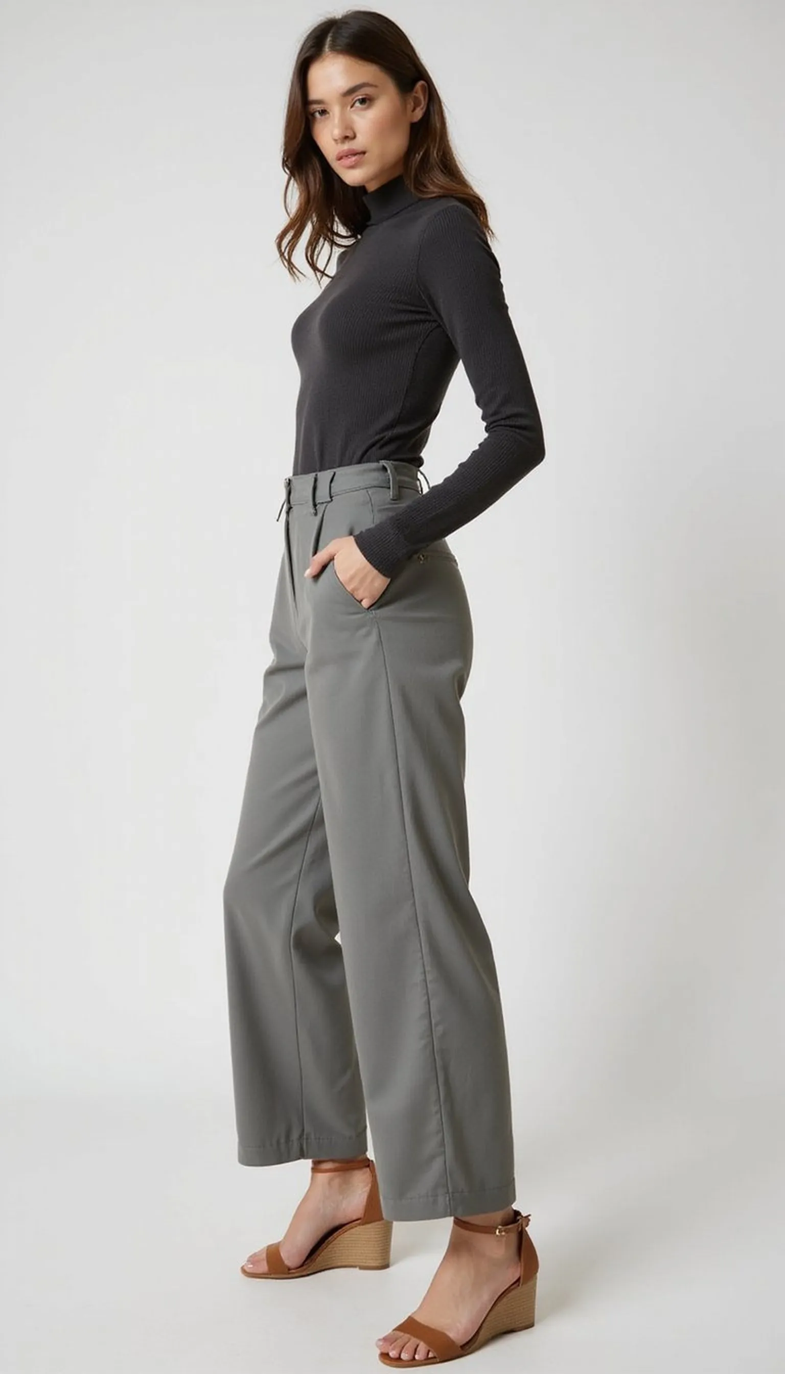 Slim knit turtleneck with culottes — a balanced twist