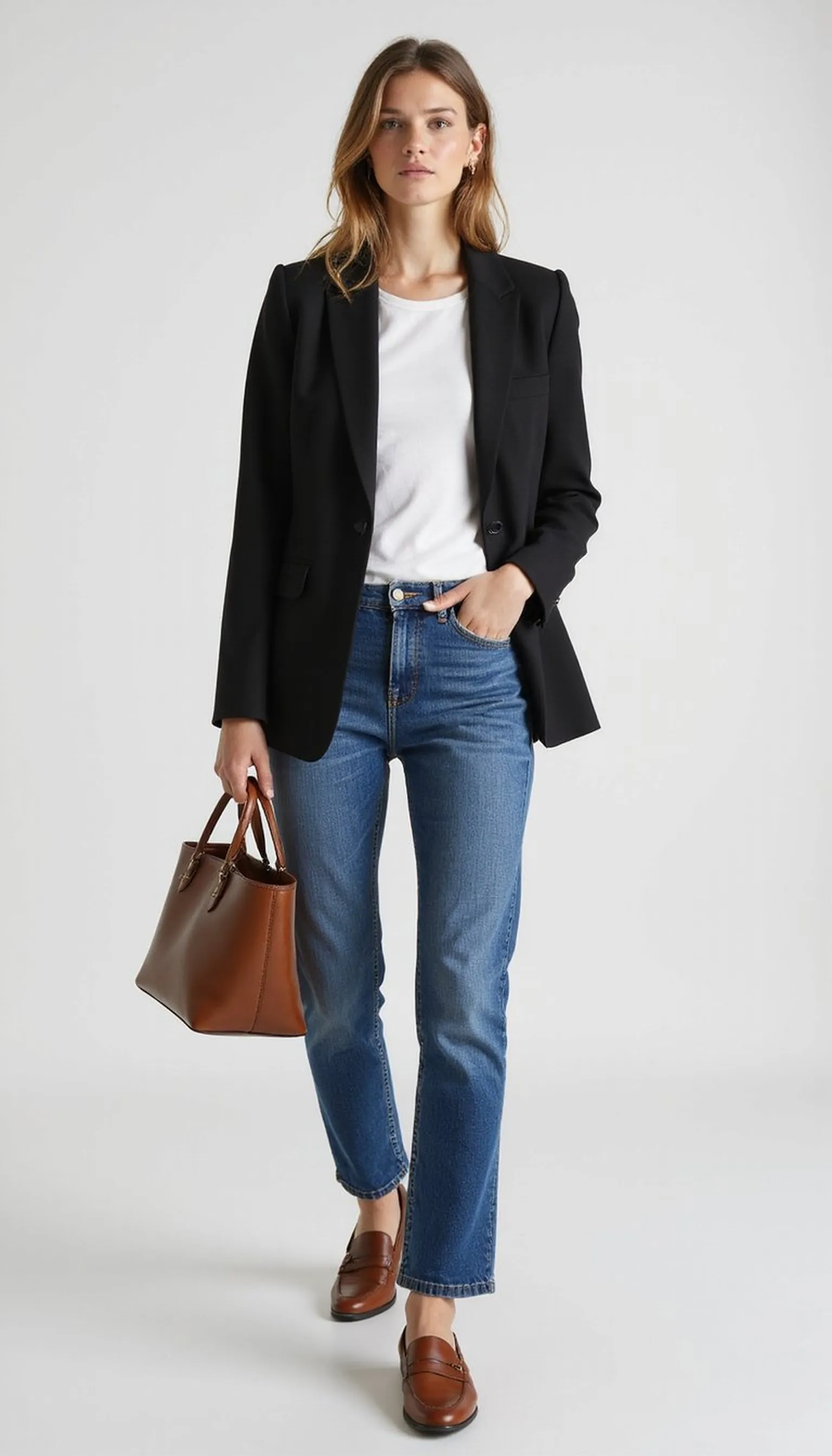 Classic blazer with white tee and jeans