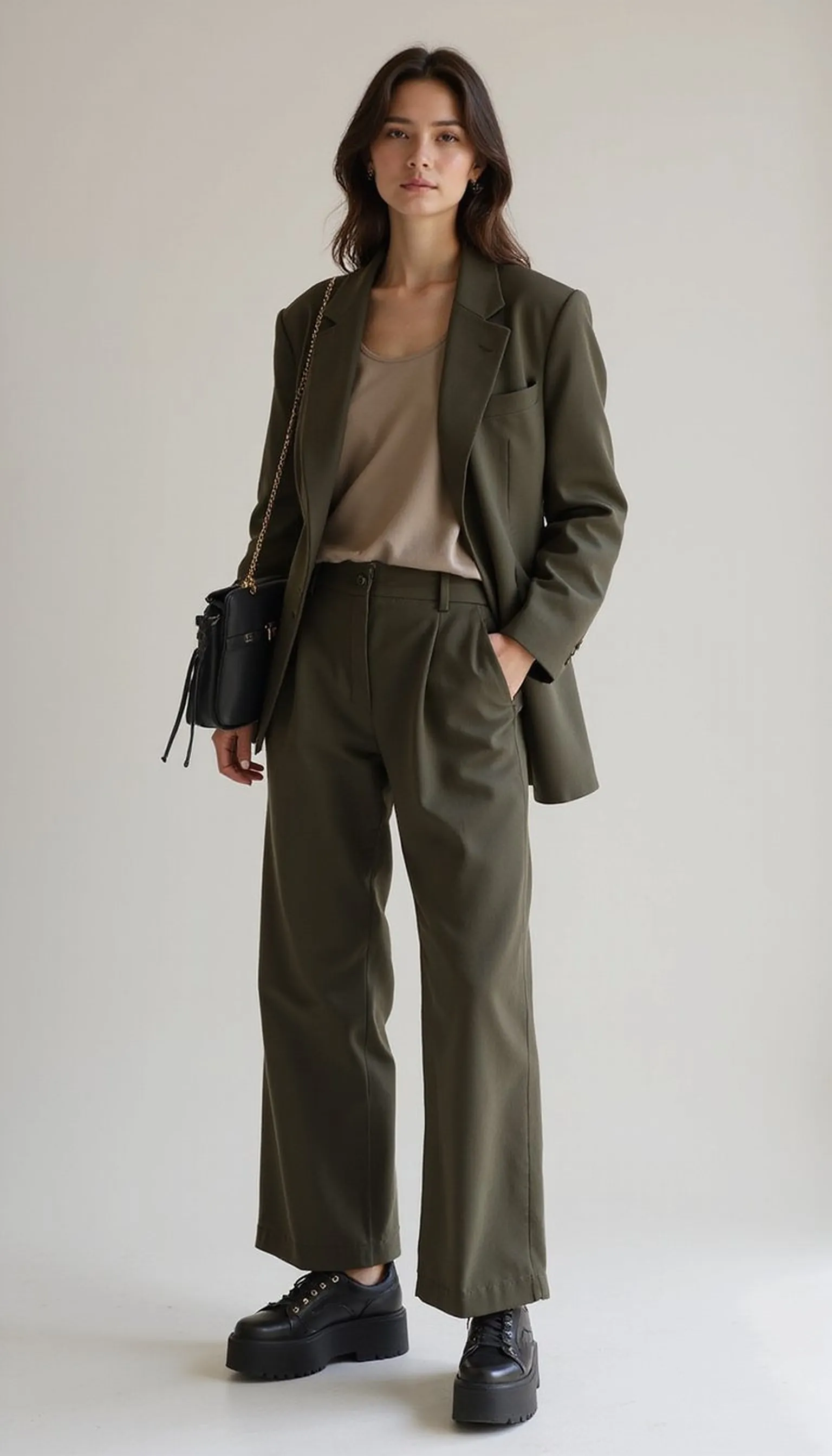 Wide-leg trousers with fitted tank and blazer