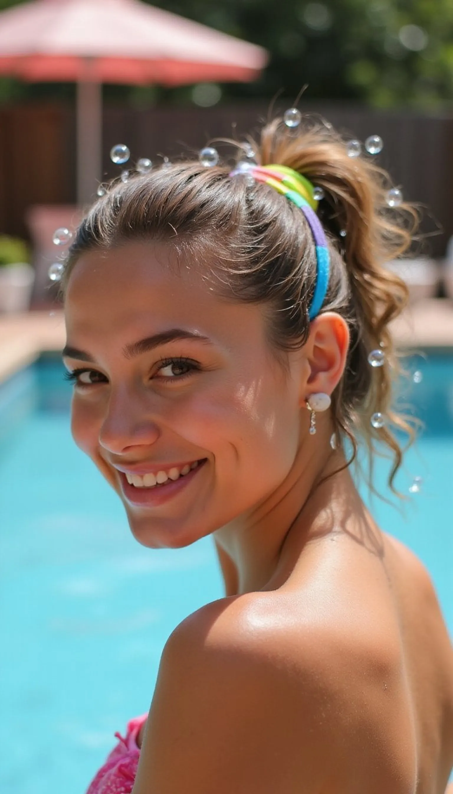 Bubble Ponytail With Bright Colorful Bands