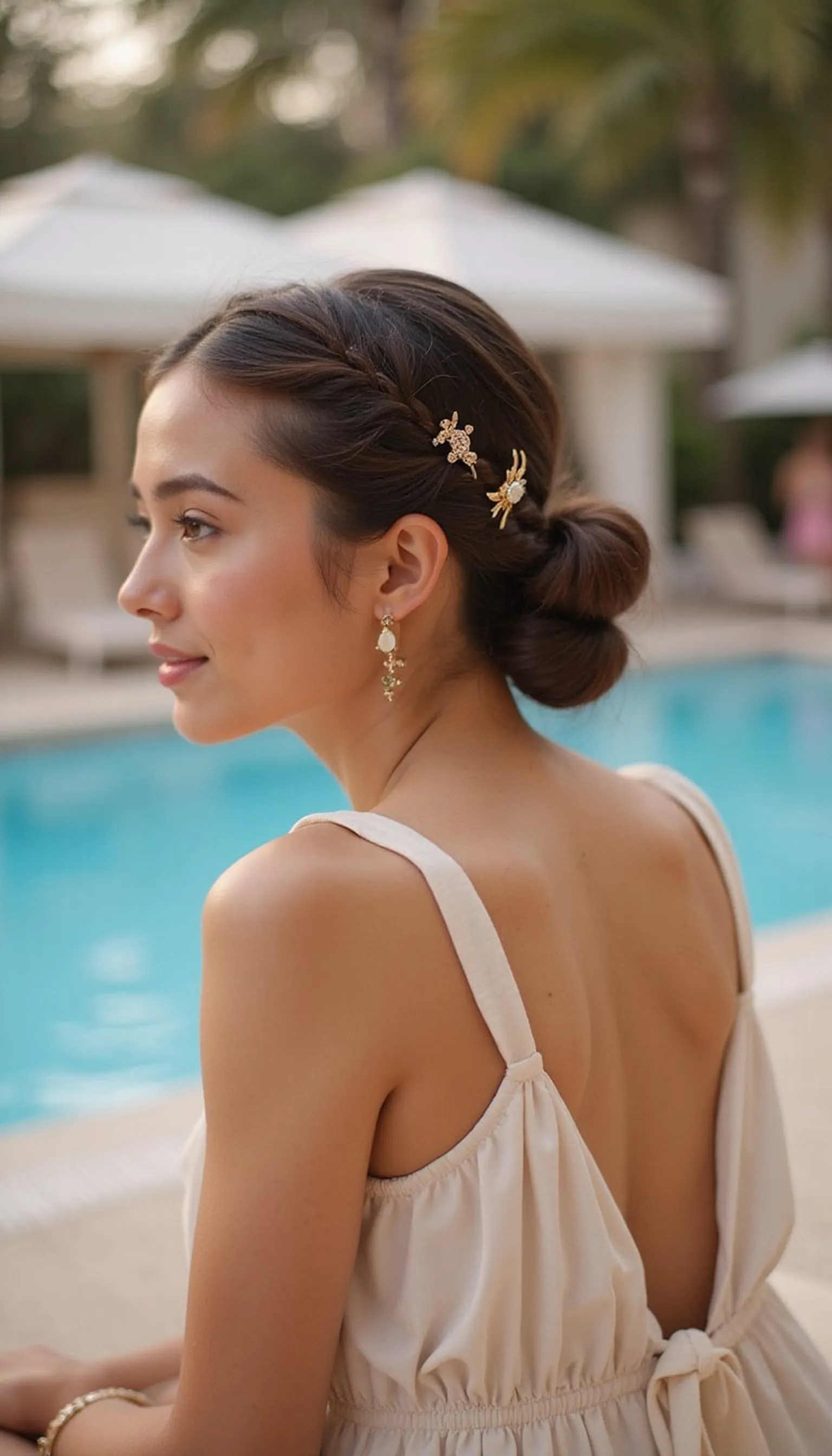 Low Braided Bun With Decorative Hair Pins
