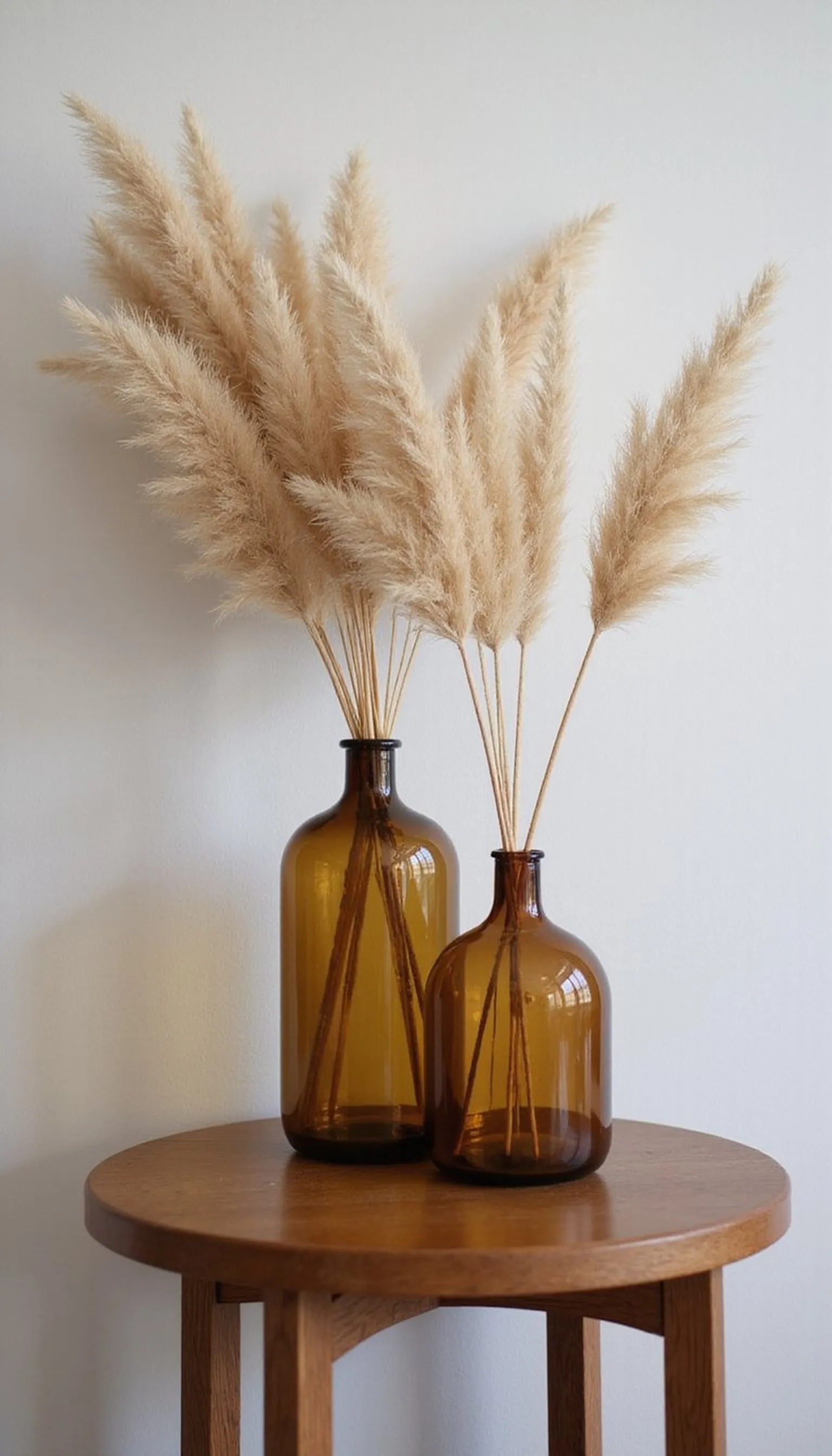 Amber glass vases with dried stems for an autumnal mood