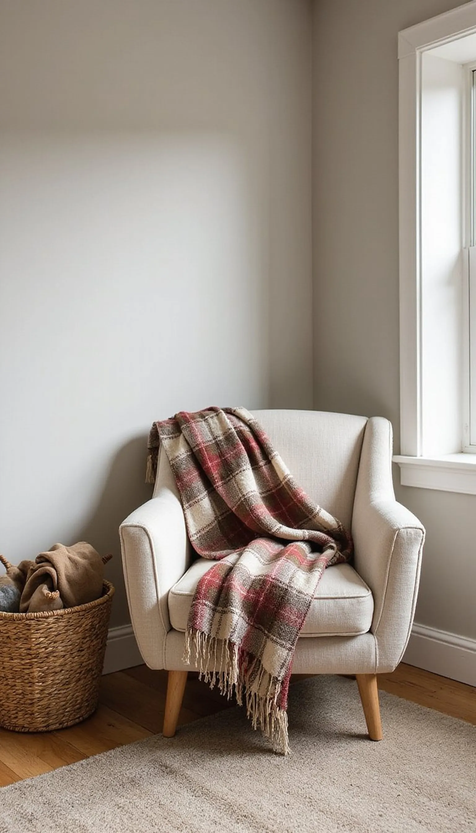 Plaid throw + basket for casual seasonal charm