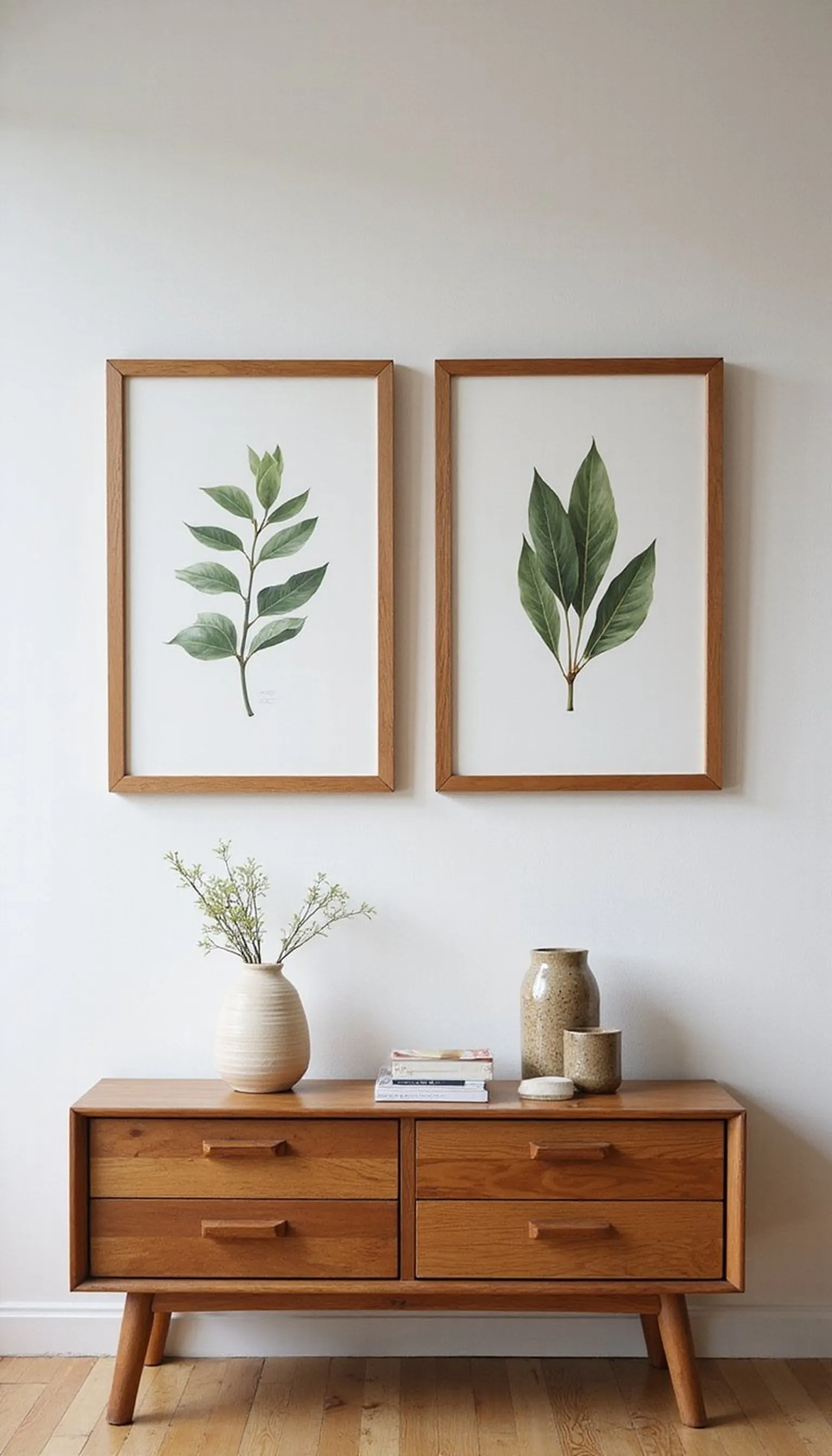 Swap artwork to muted botanical and landscape prints