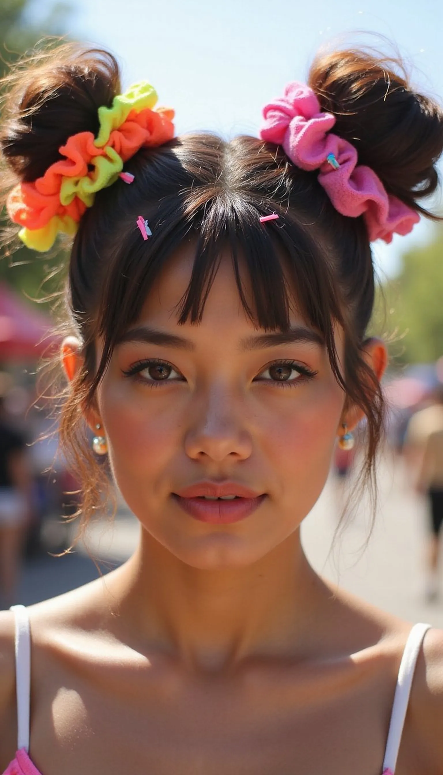 Double Color Space Buns With Neon Scrunchies