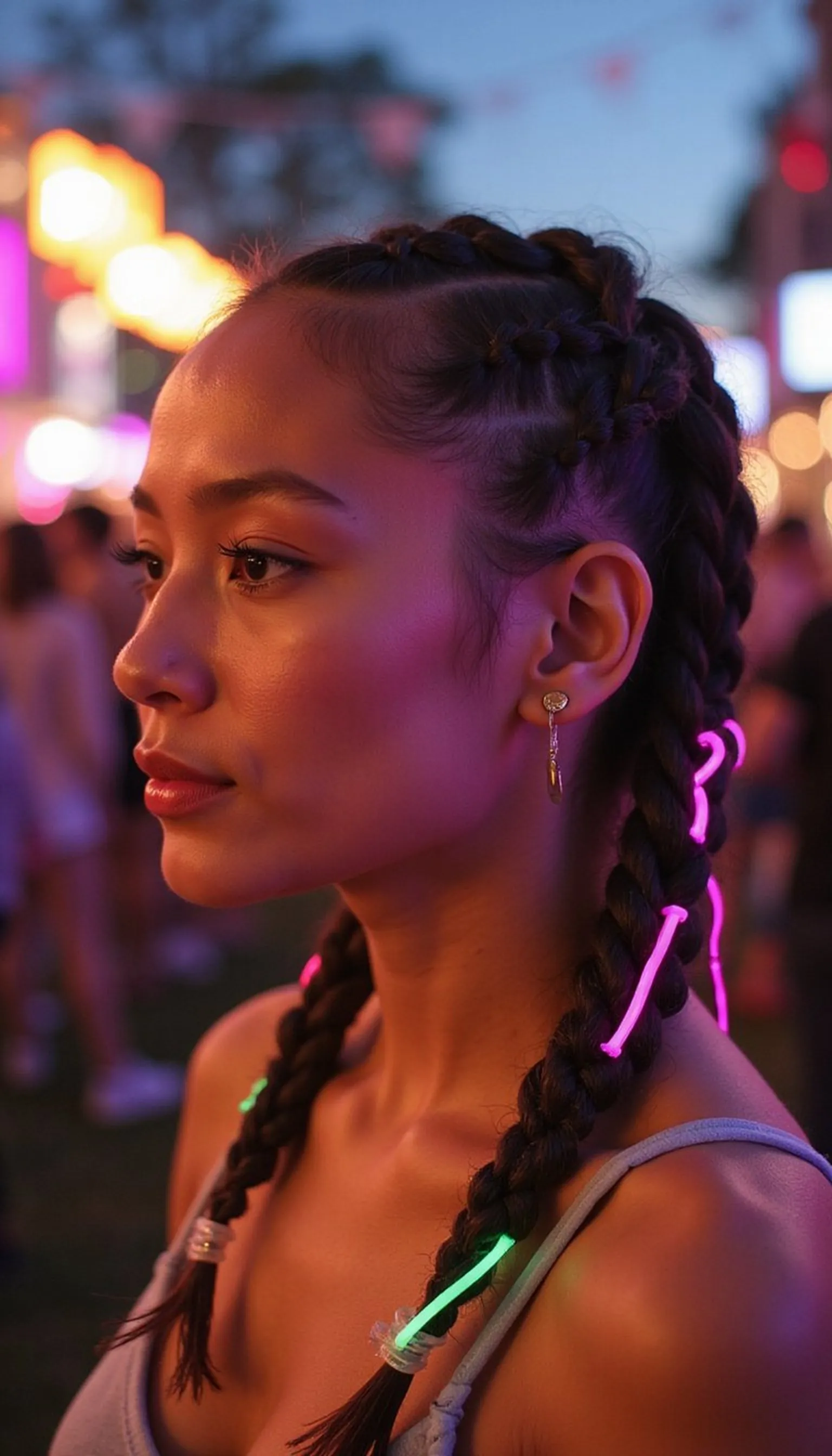 Neon Thread Hair Wraps On Braids