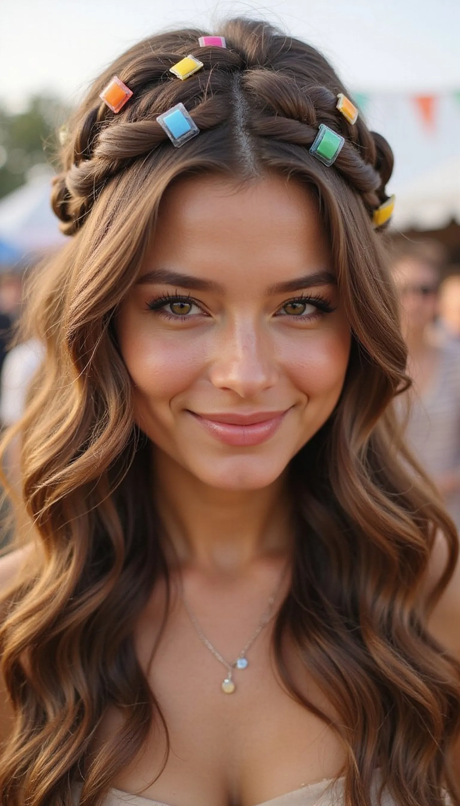 Rainbow Braided Crown With Clips