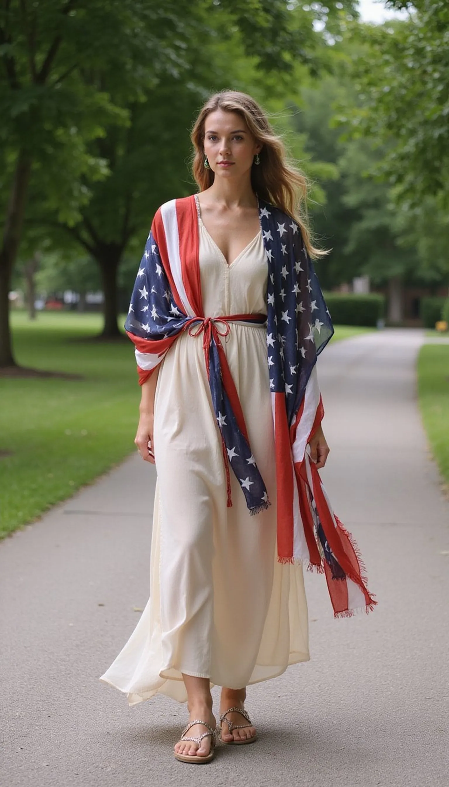 Flowy Pride maxi dress with flag-print shawl