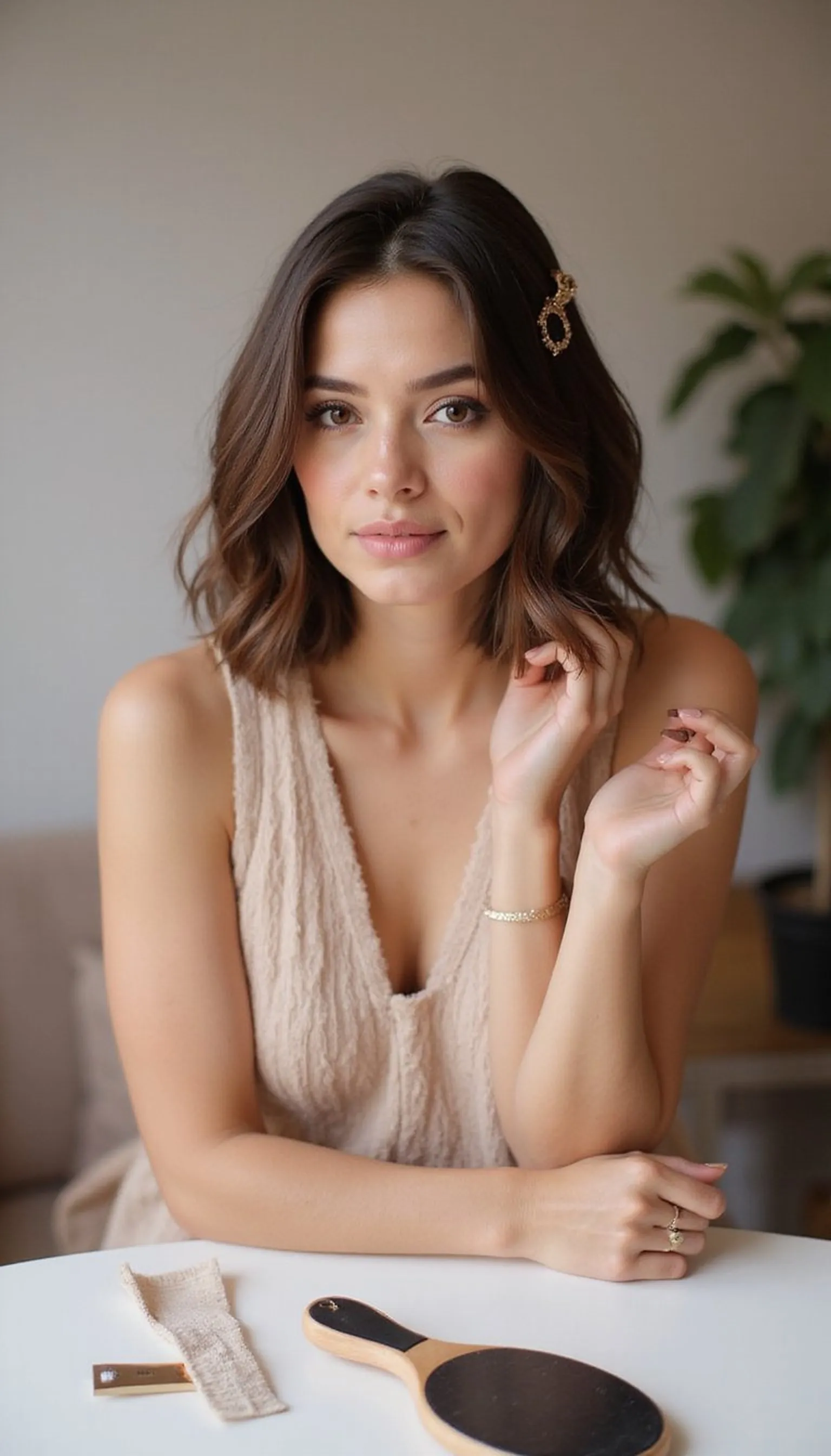 Sleek Lob Tucked Behind The Ears