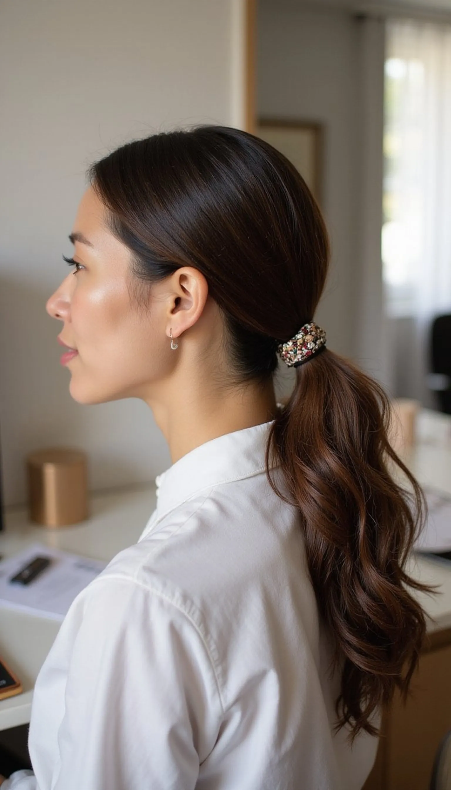 Slicked Back Low Ponytail With Shine