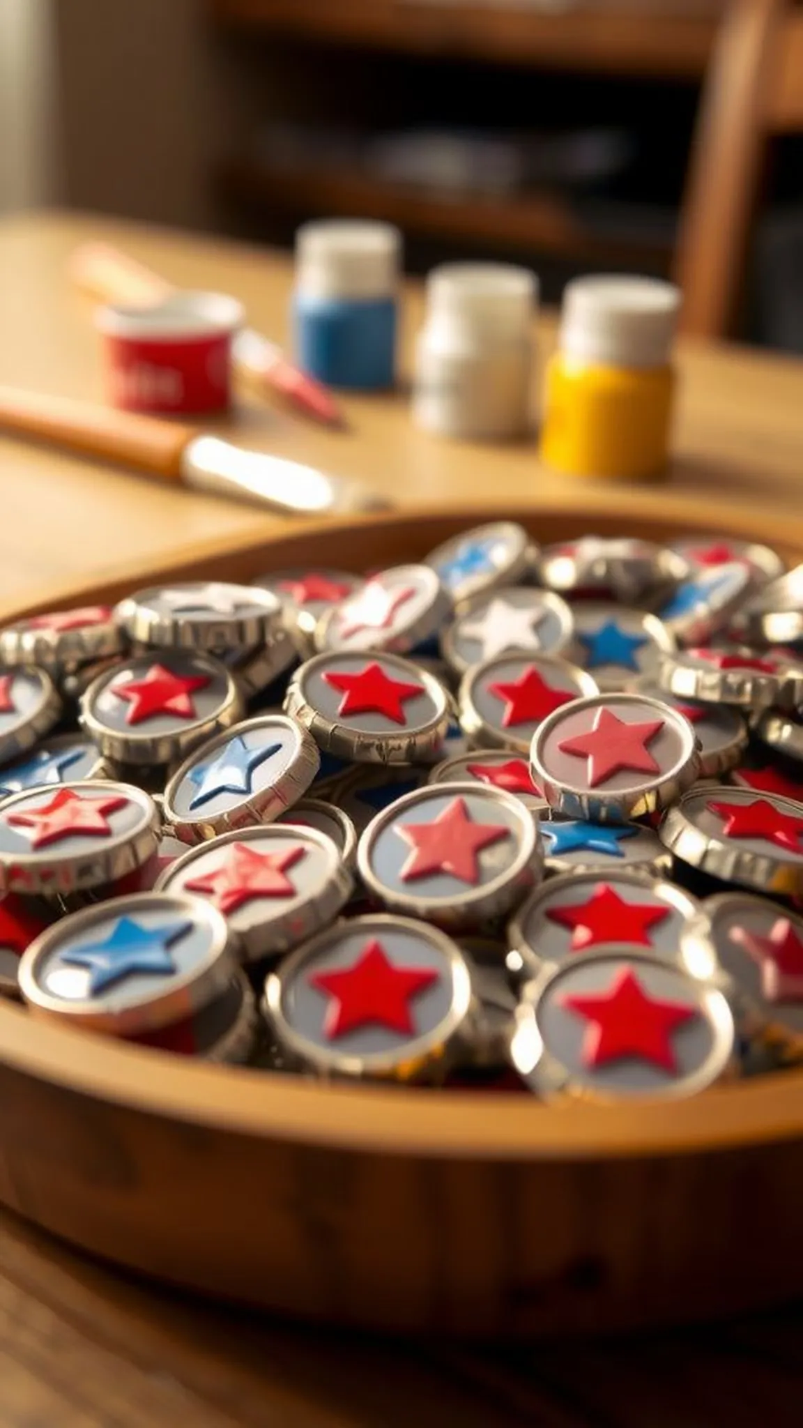 Bottle cap magnets with painted star accents