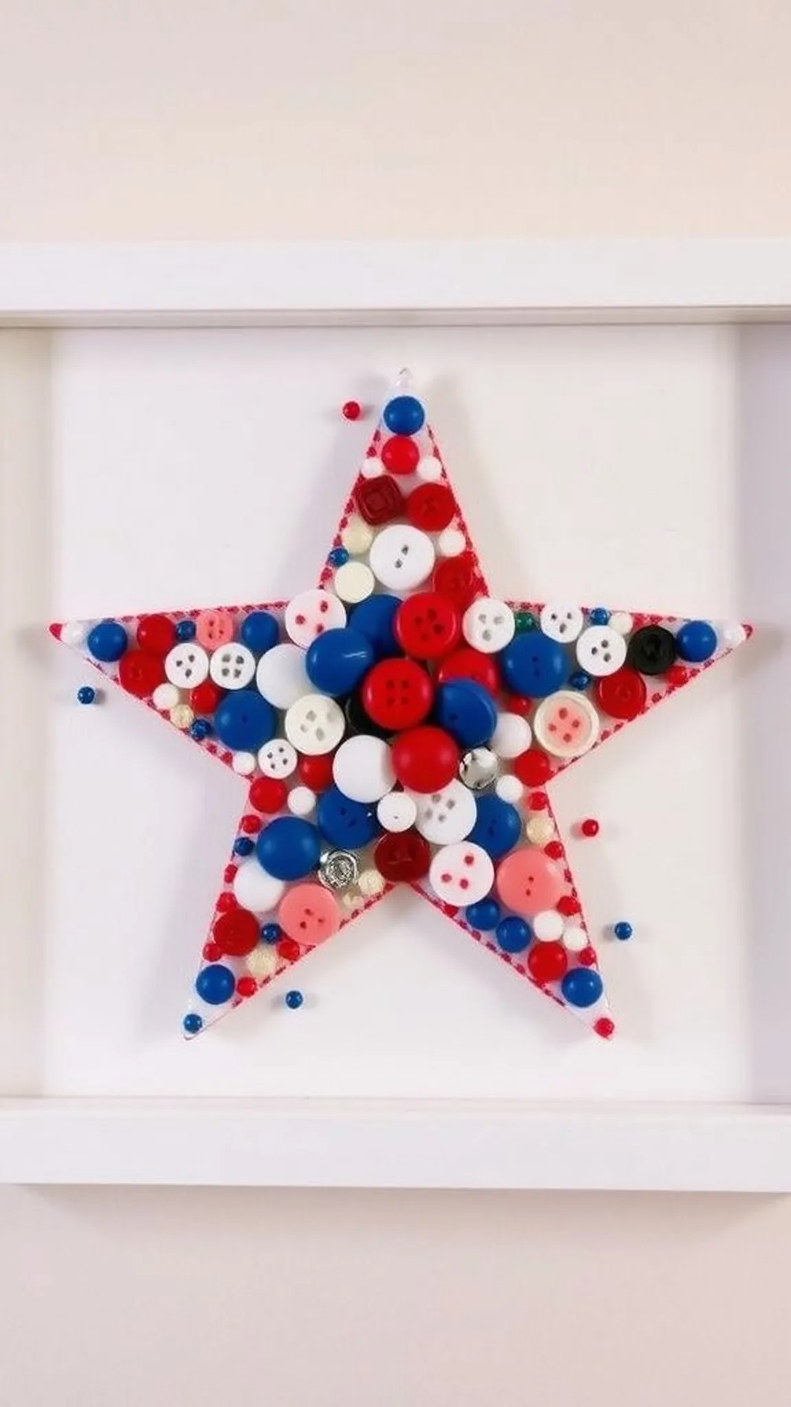 Button star framed wall art with layered textures