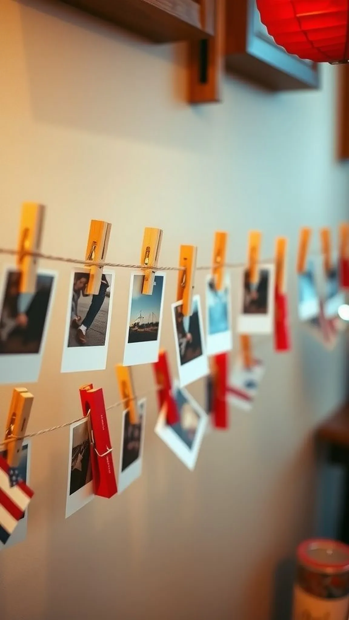 Clothespin photo display for party memories