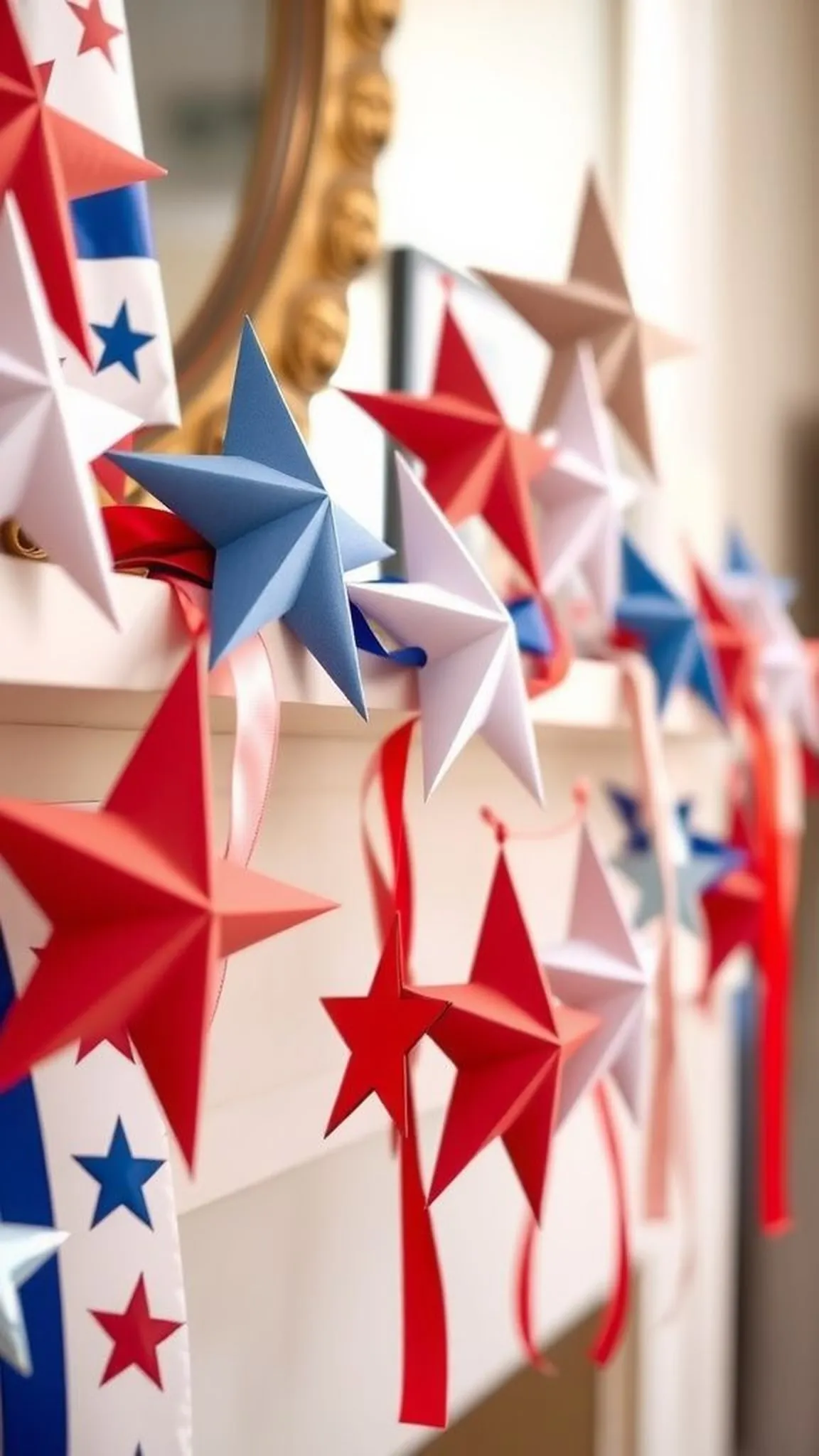 Folded star garland from colorful cardstock