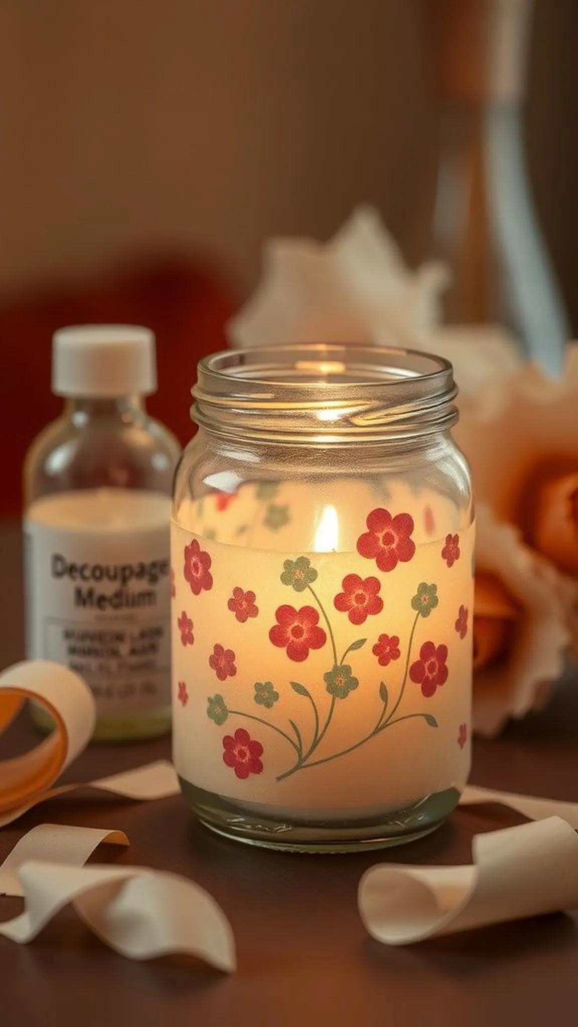 Decoupage candle holder with soft patterns