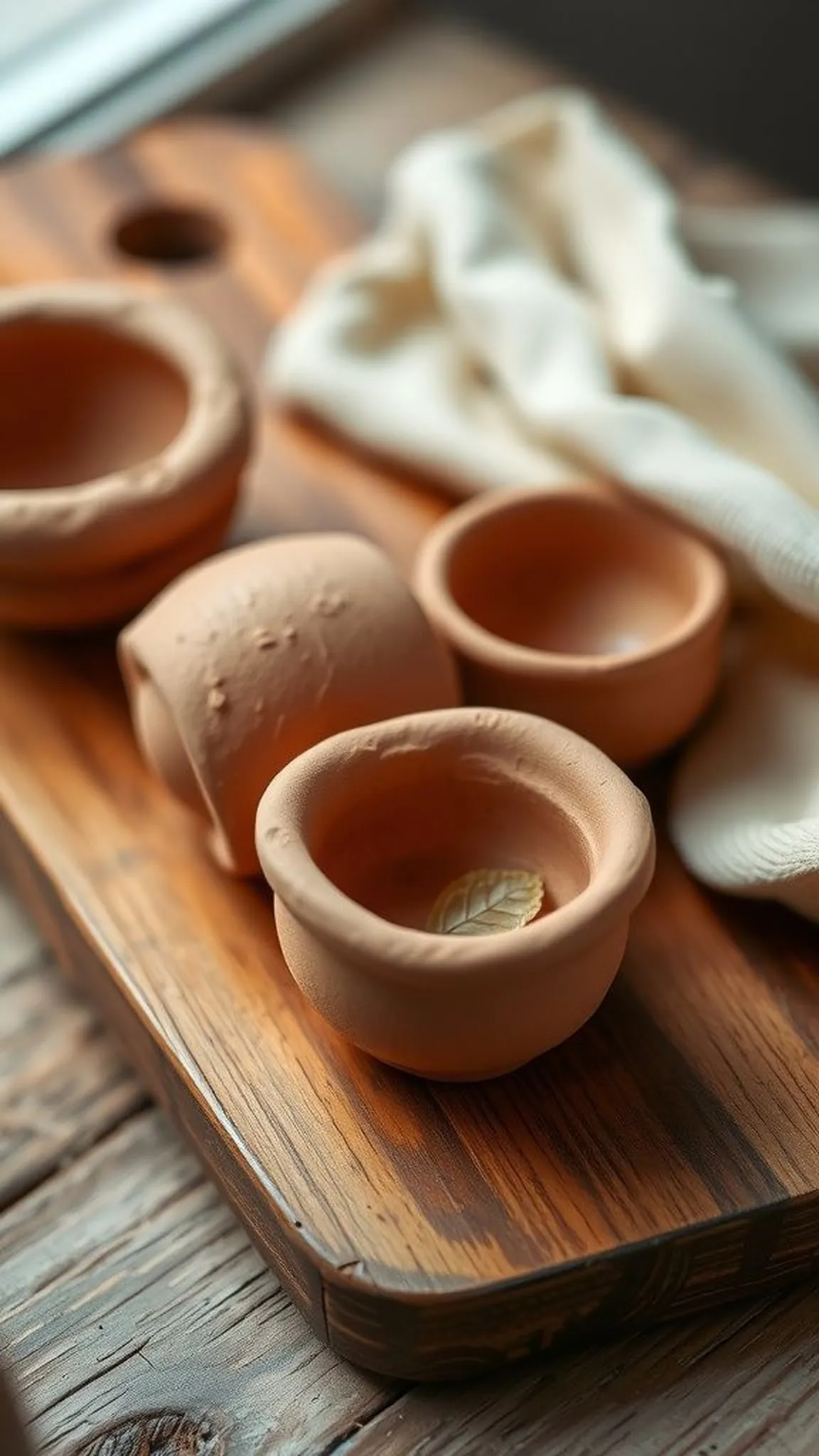 Hand-formed clay pinch pots with texture