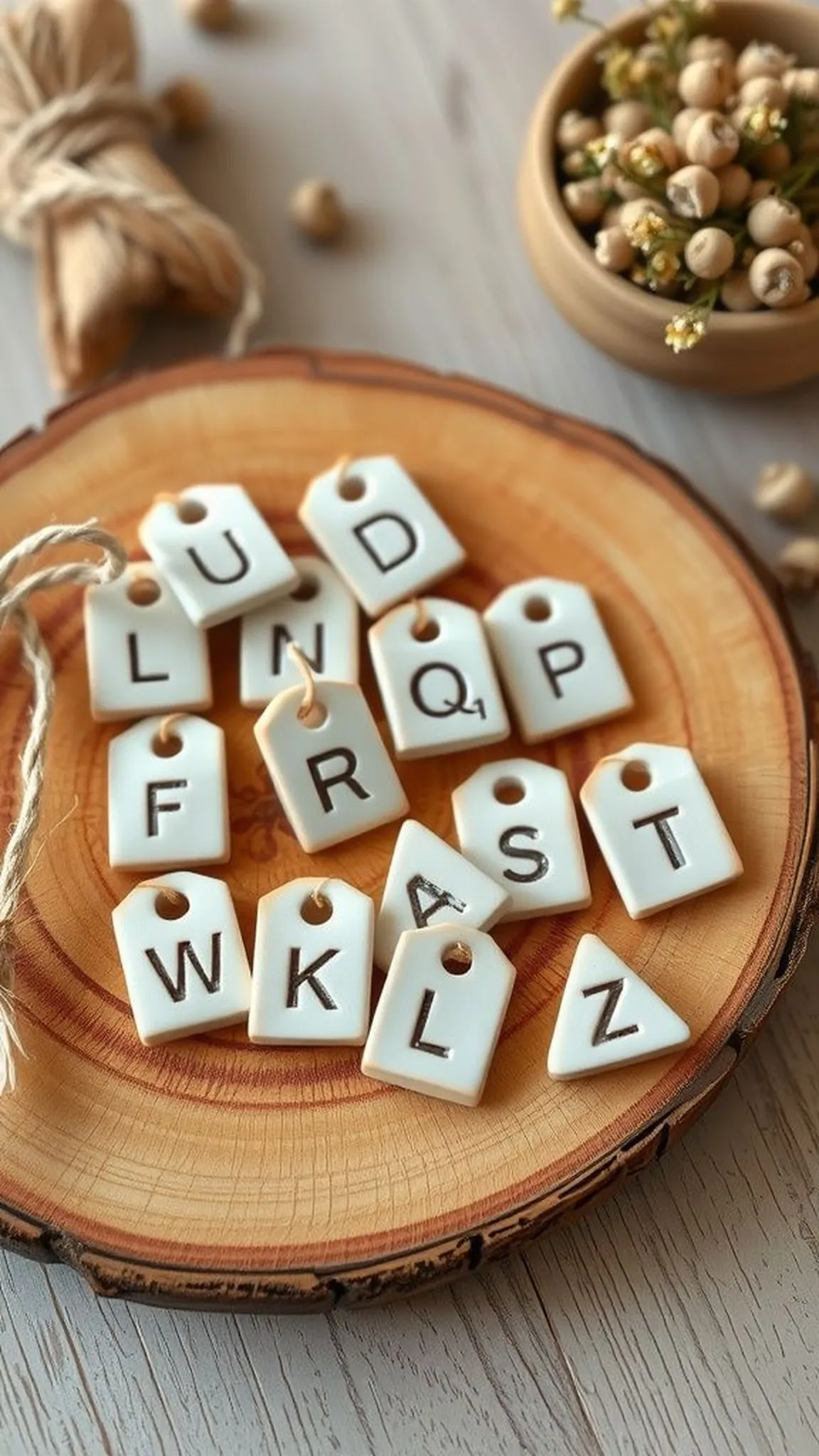 Hand-stamped clay tags as tiny keepsakes