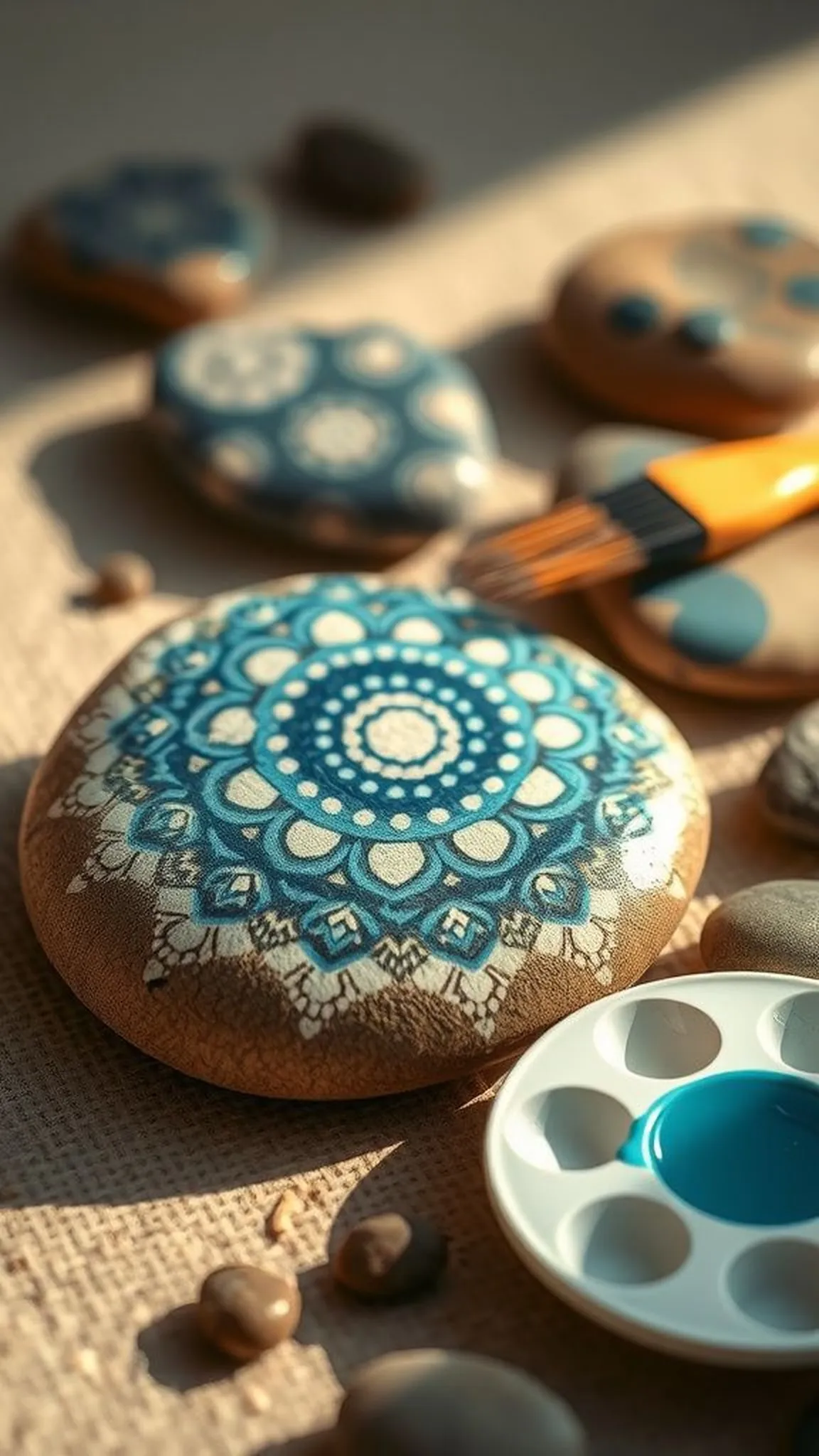 Mandala rock painting for focused calm