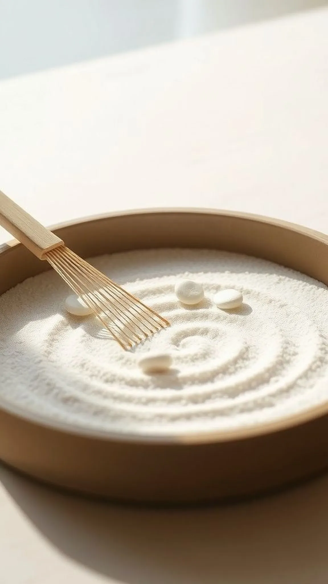 Mini zen sand tray with tiny raked lines