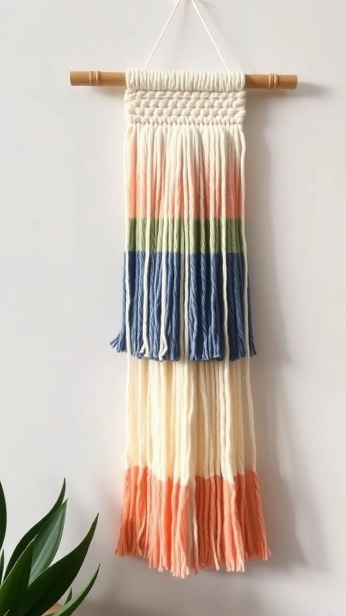 Tassel wall hanging with soft color bands