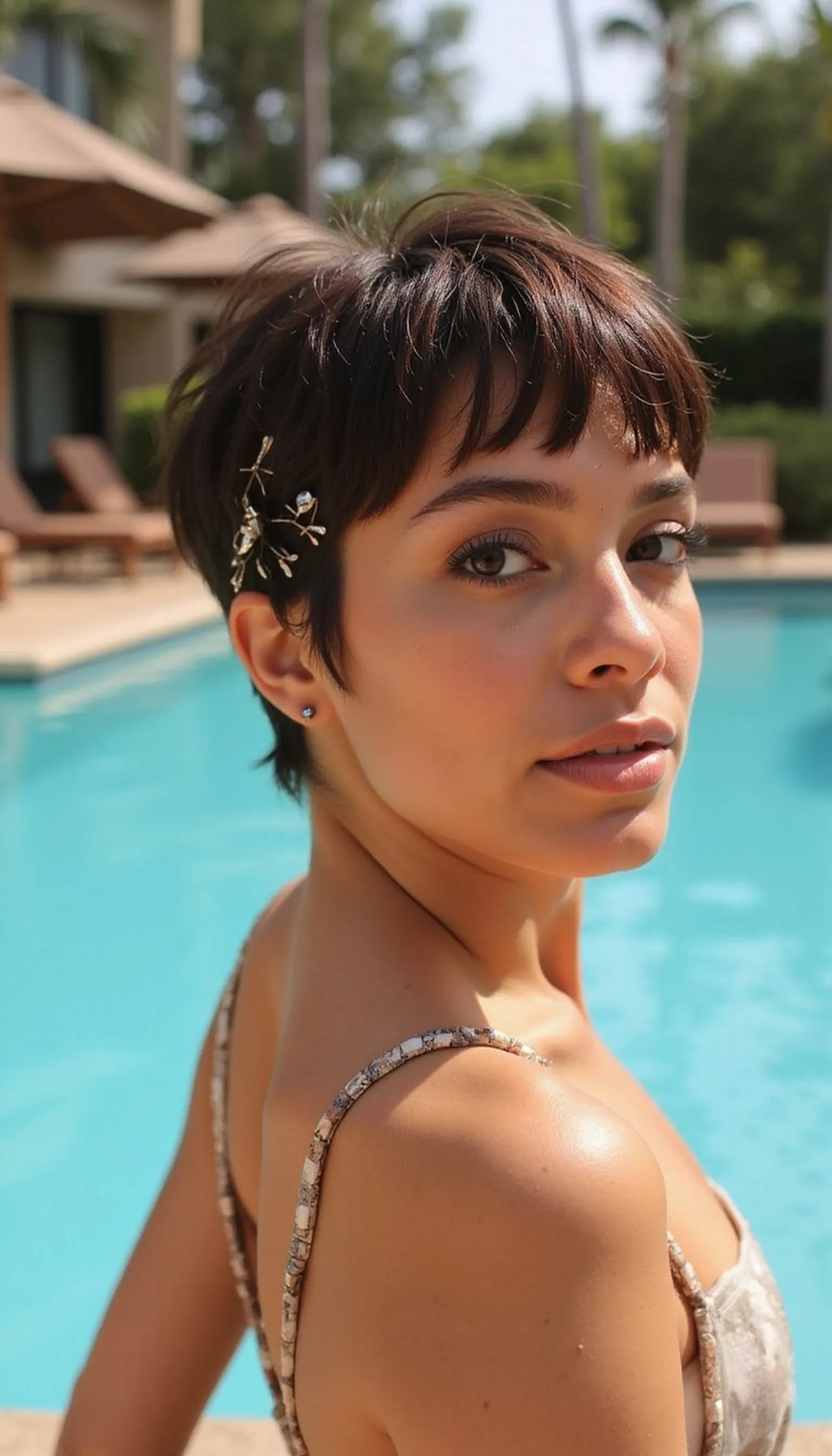Short Pixie With Decorative Hair Pins