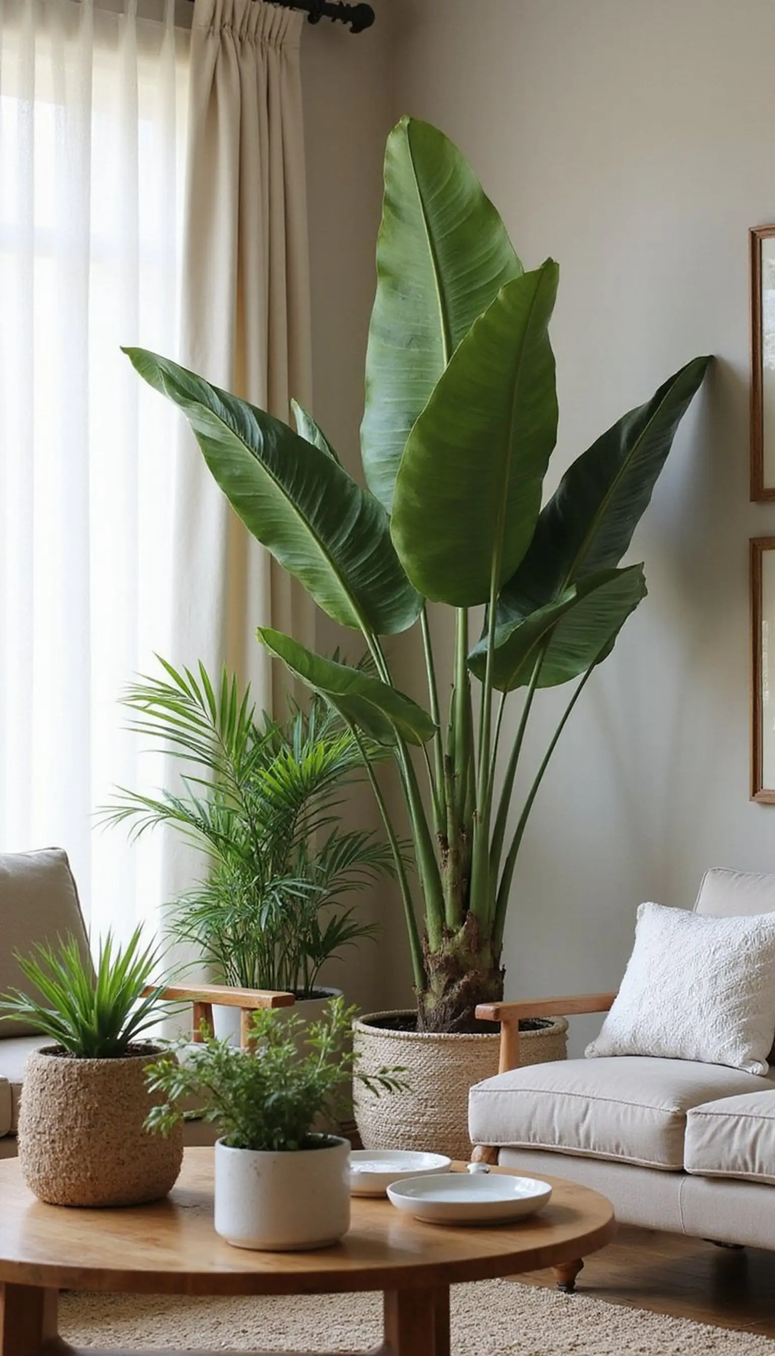 Big leafy plants — a green statement living room