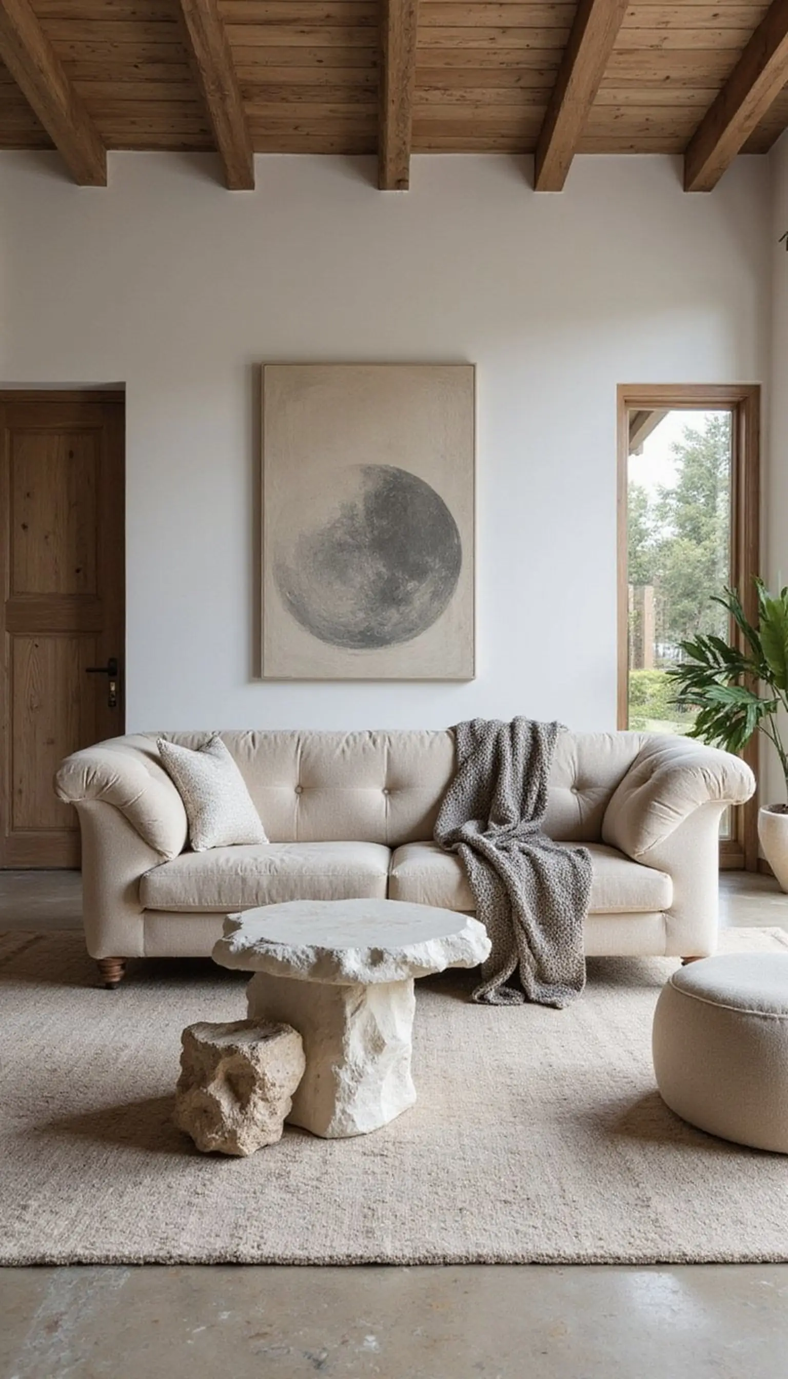 Monochrome sand and stone living room idea