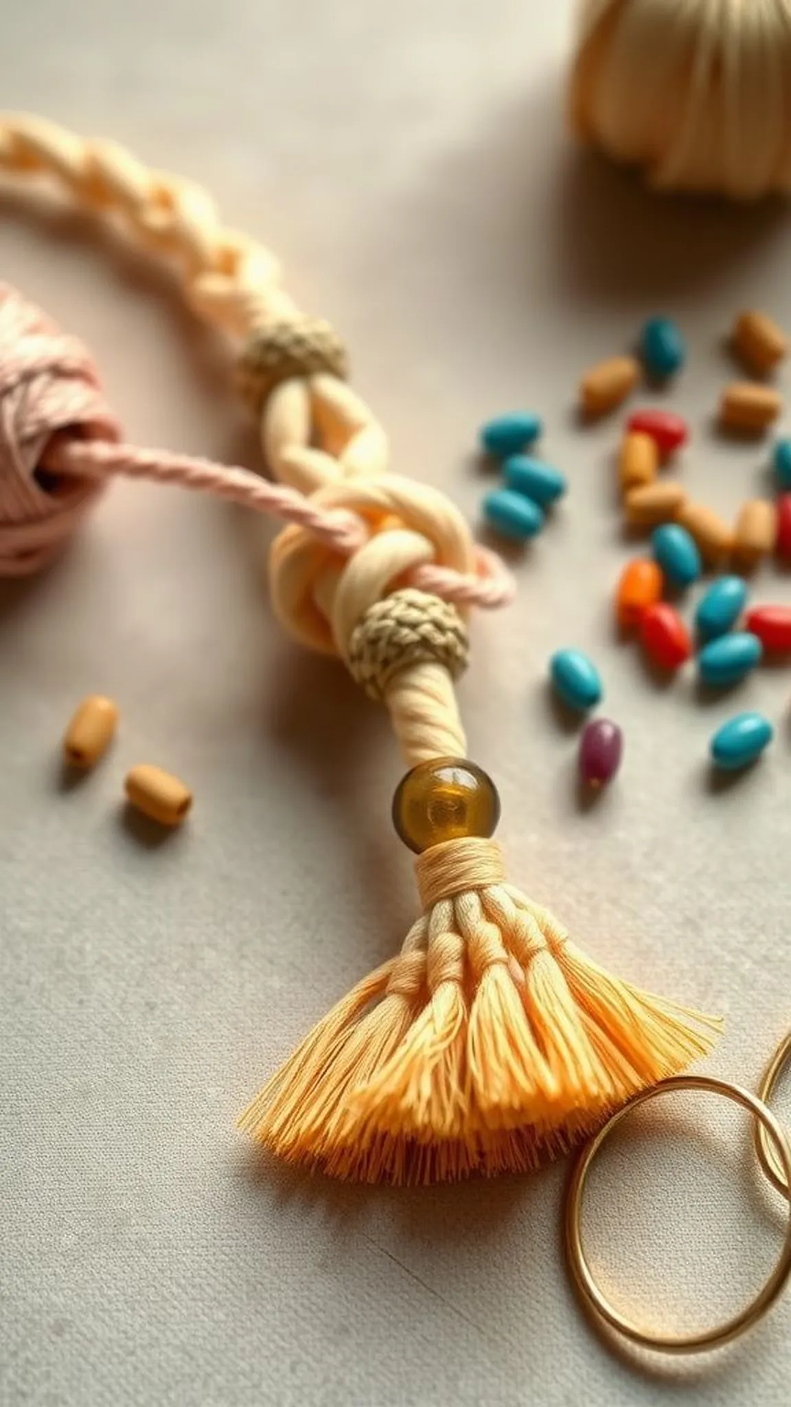 Alternating knot tassel with bead cluster