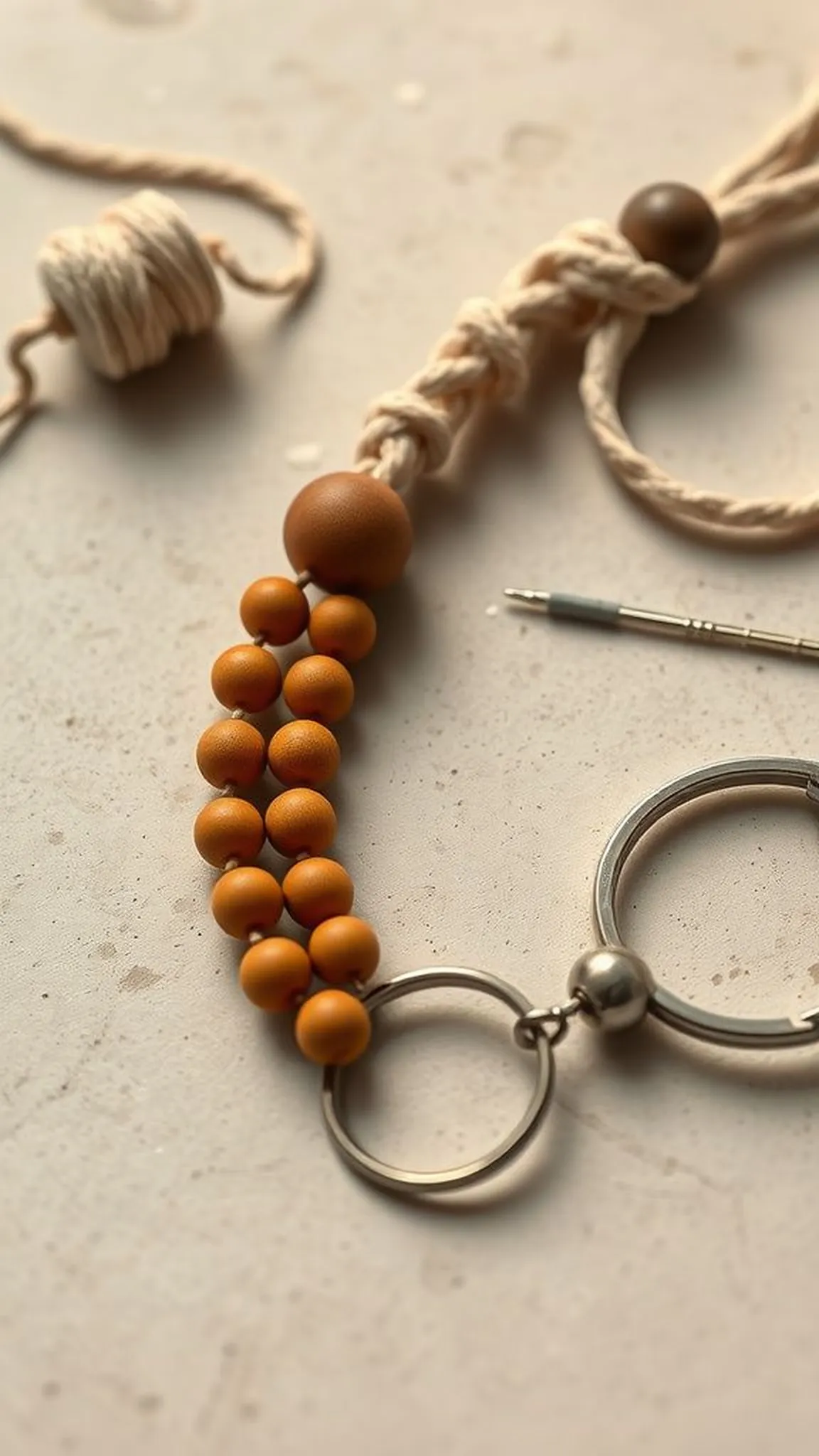 Beaded row charm with tiny wooden beads