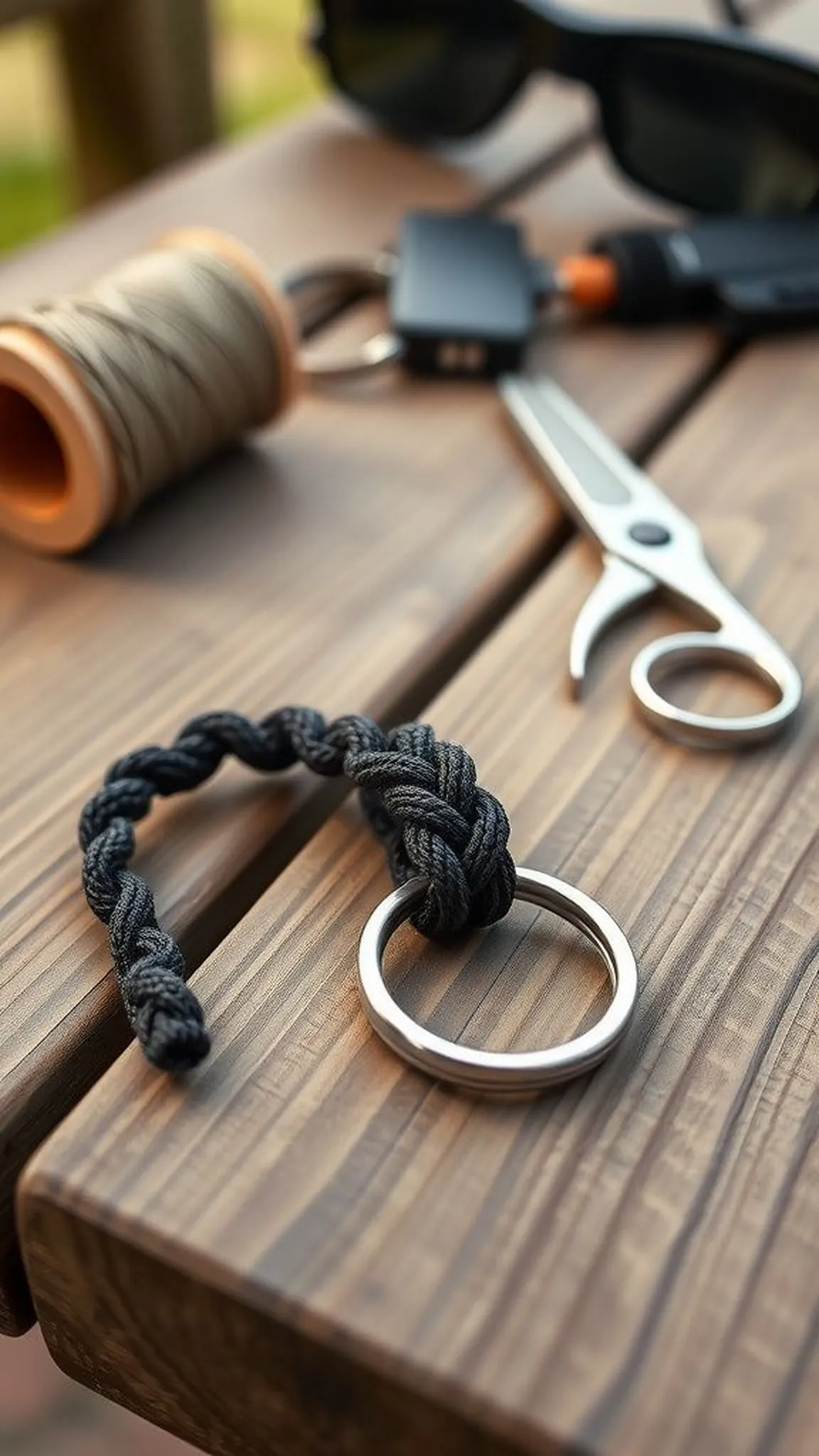 Braided wristlet macrame keychain for hands-free carry