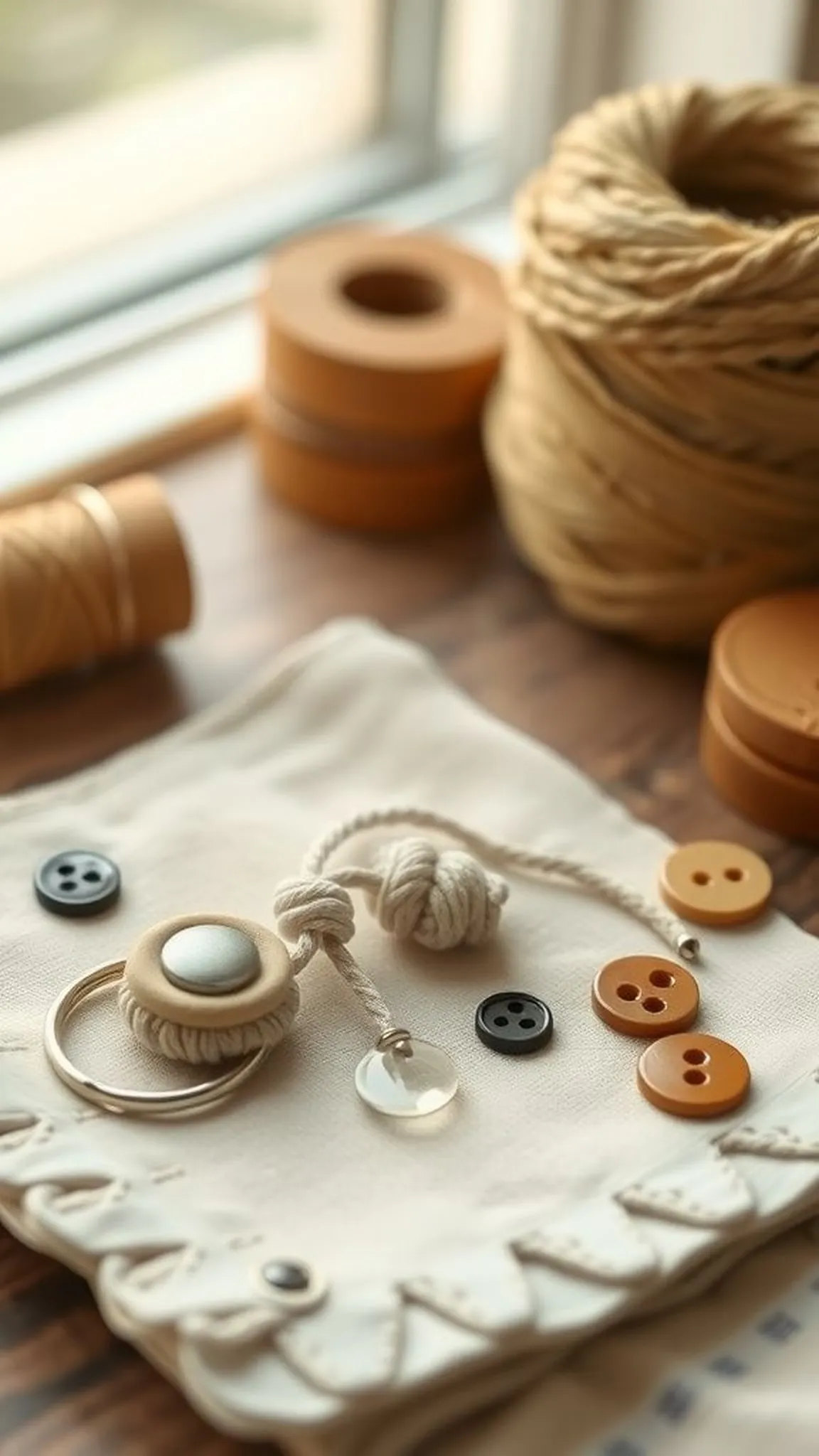 Button loop closure key fob with vintage charm