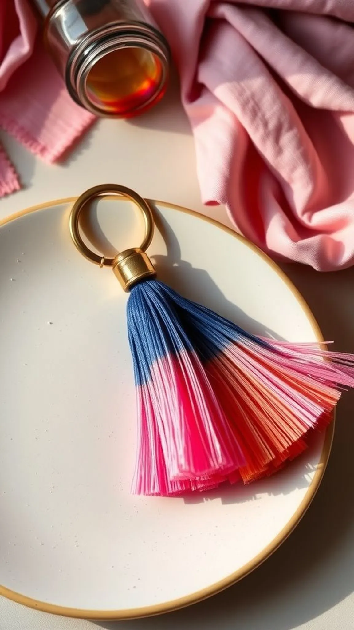 Color-dipped tassel keychain with subtle ombré