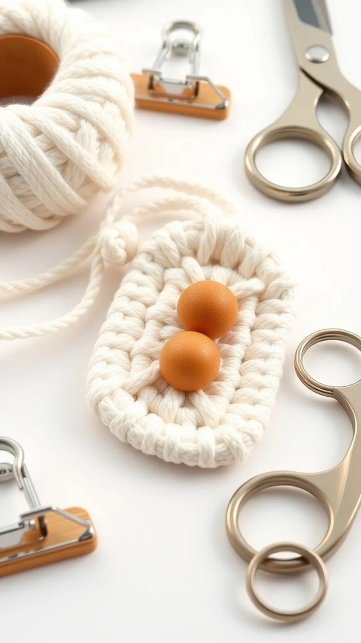 Flat square-knot key fob with bead accent