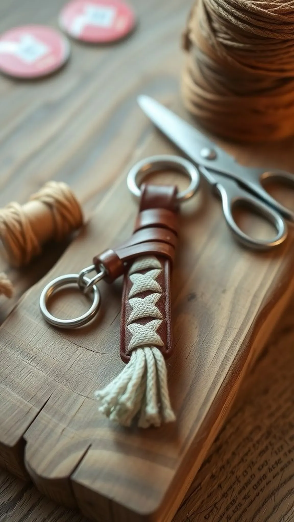 Leather cord and macrame knot hybrid keyring